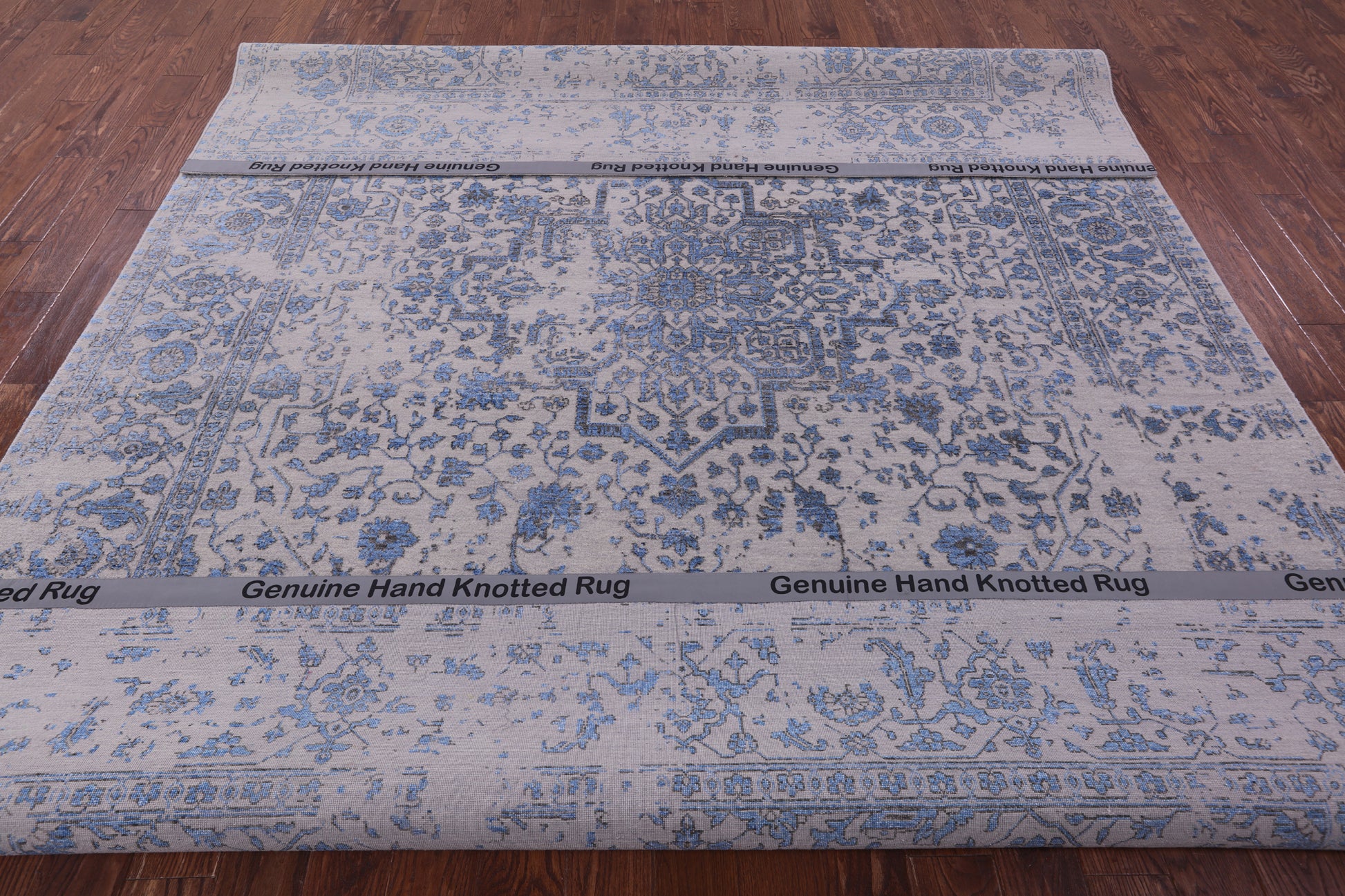 Ivory Persian Fine Serapi Hand Knotted Wool & Silk Rug - 8' 10" X 11' 11" - Golden Nile