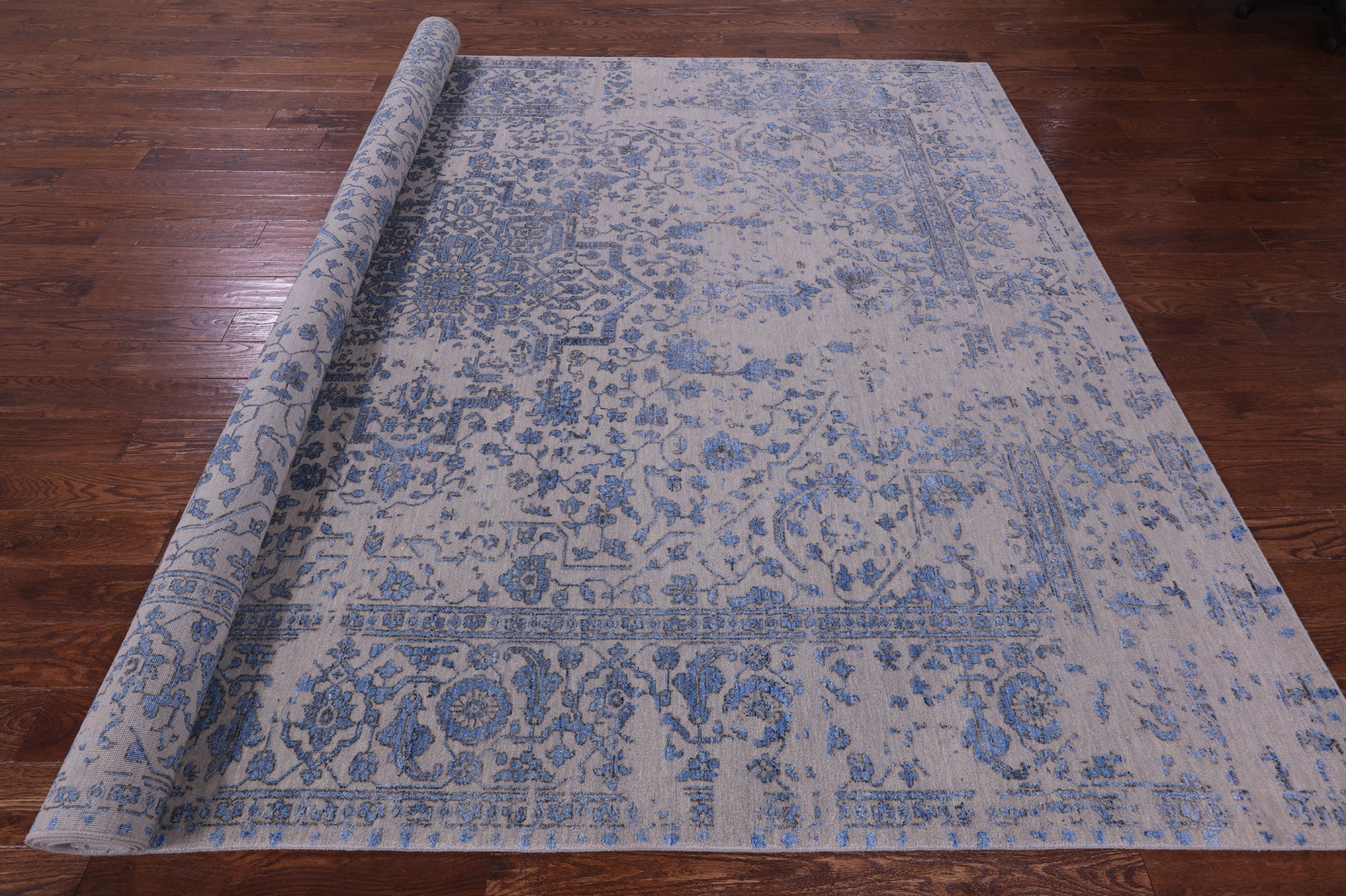 Ivory Persian Fine Serapi Hand Knotted Wool & Silk Rug - 8' 10" X 11' 11" - Golden Nile