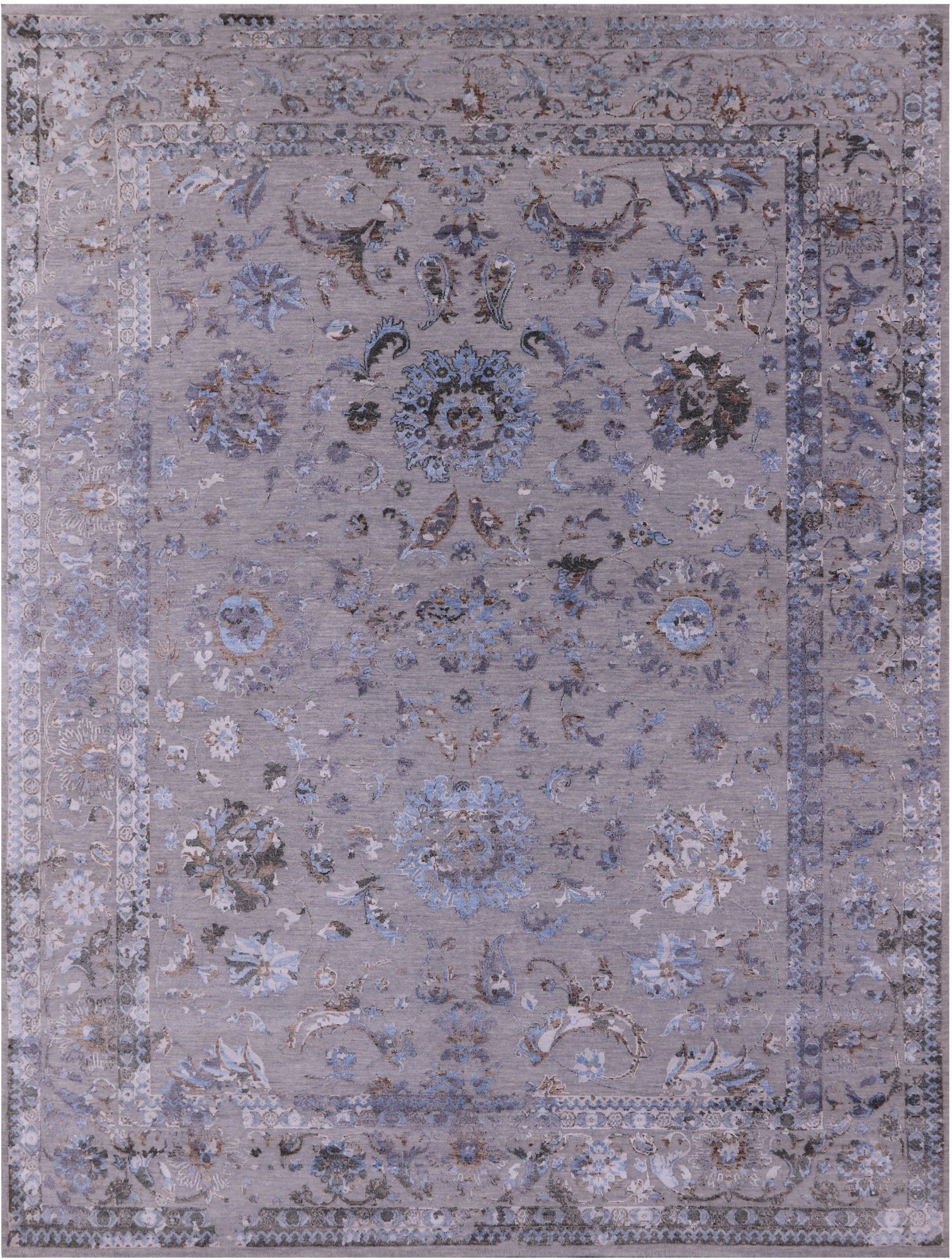Grey Persian Tabriz Hand Knotted Wool & Silk Rug - 8' 10" X 11' 8" - Golden Nile