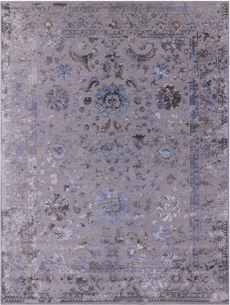 Grey Persian Tabriz Hand Knotted Wool & Silk Rug - 8' 10" X 11' 8" - Golden Nile