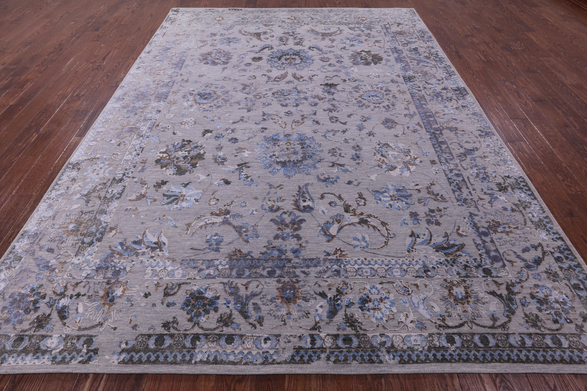 Grey Persian Tabriz Hand Knotted Wool & Silk Rug - 8' 10" X 11' 8" - Golden Nile