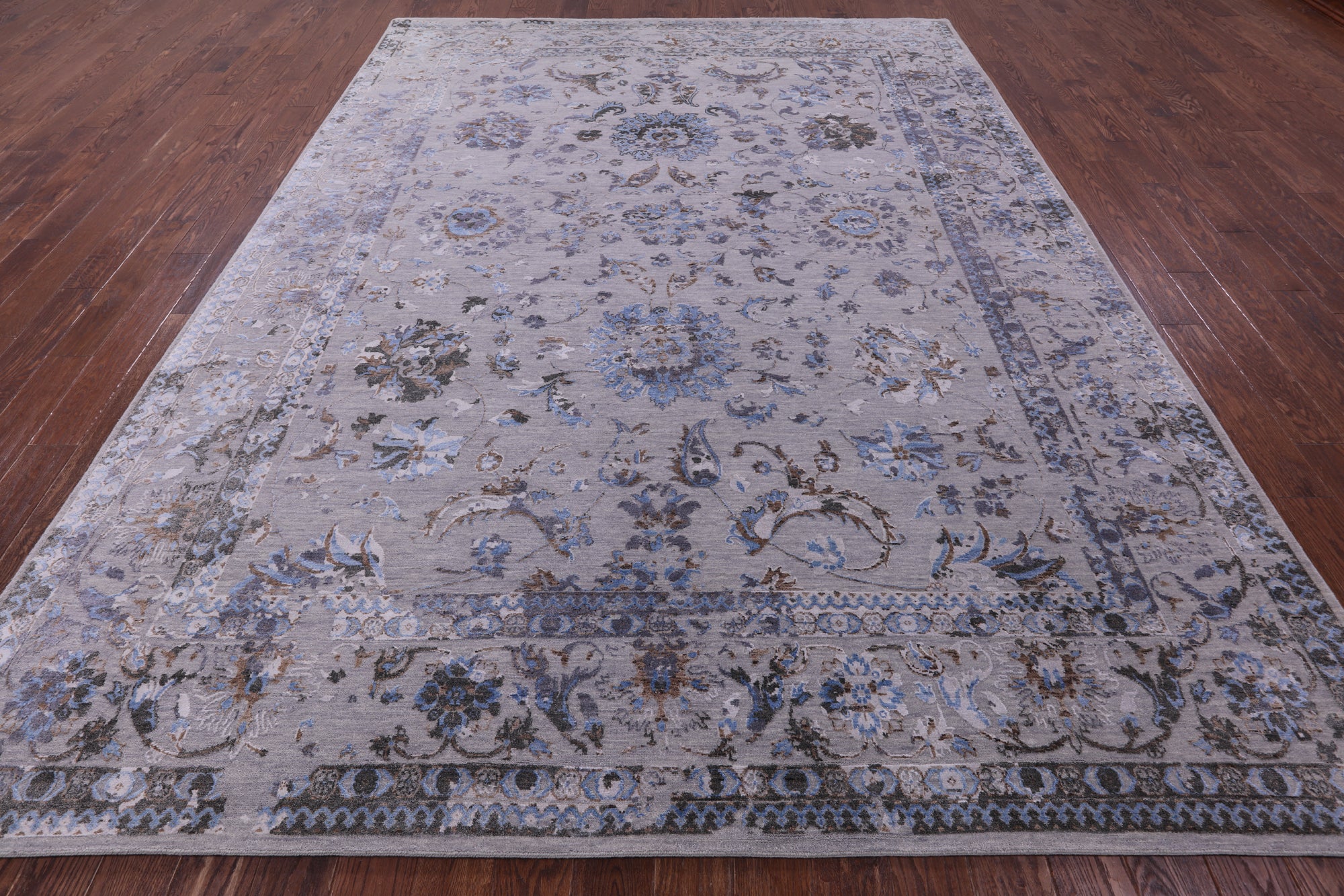 Grey Persian Tabriz Hand Knotted Wool & Silk Rug - 8' 10" X 11' 8" - Golden Nile