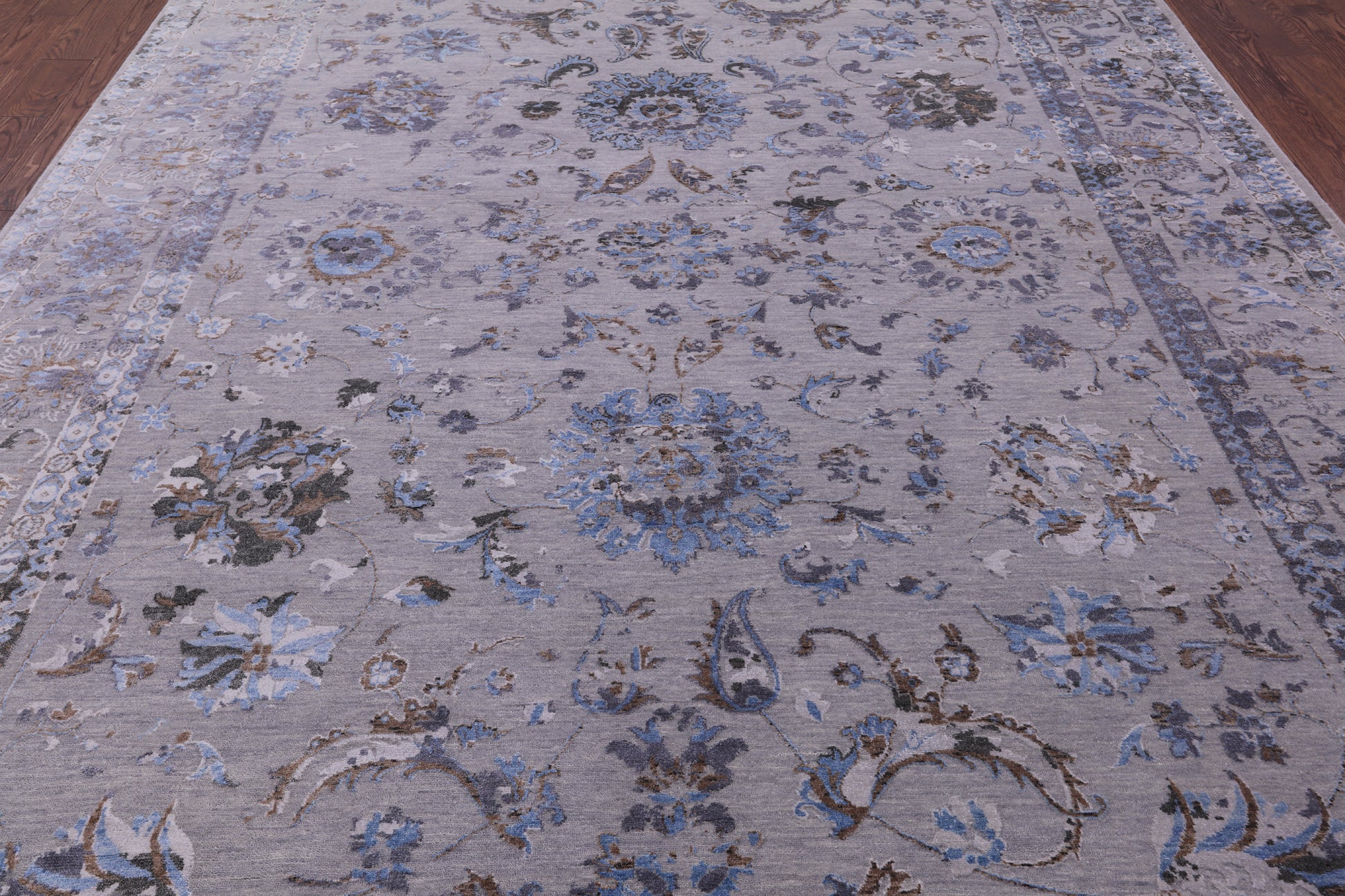 Grey Persian Tabriz Hand Knotted Wool & Silk Rug - 8' 10" X 11' 8" - Golden Nile