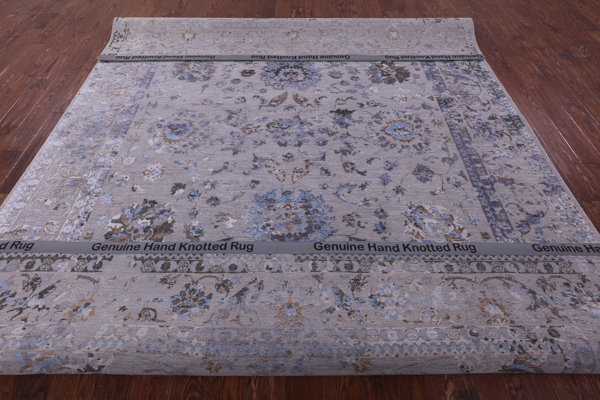 Grey Persian Tabriz Hand Knotted Wool & Silk Rug - 8' 10" X 11' 8" - Golden Nile