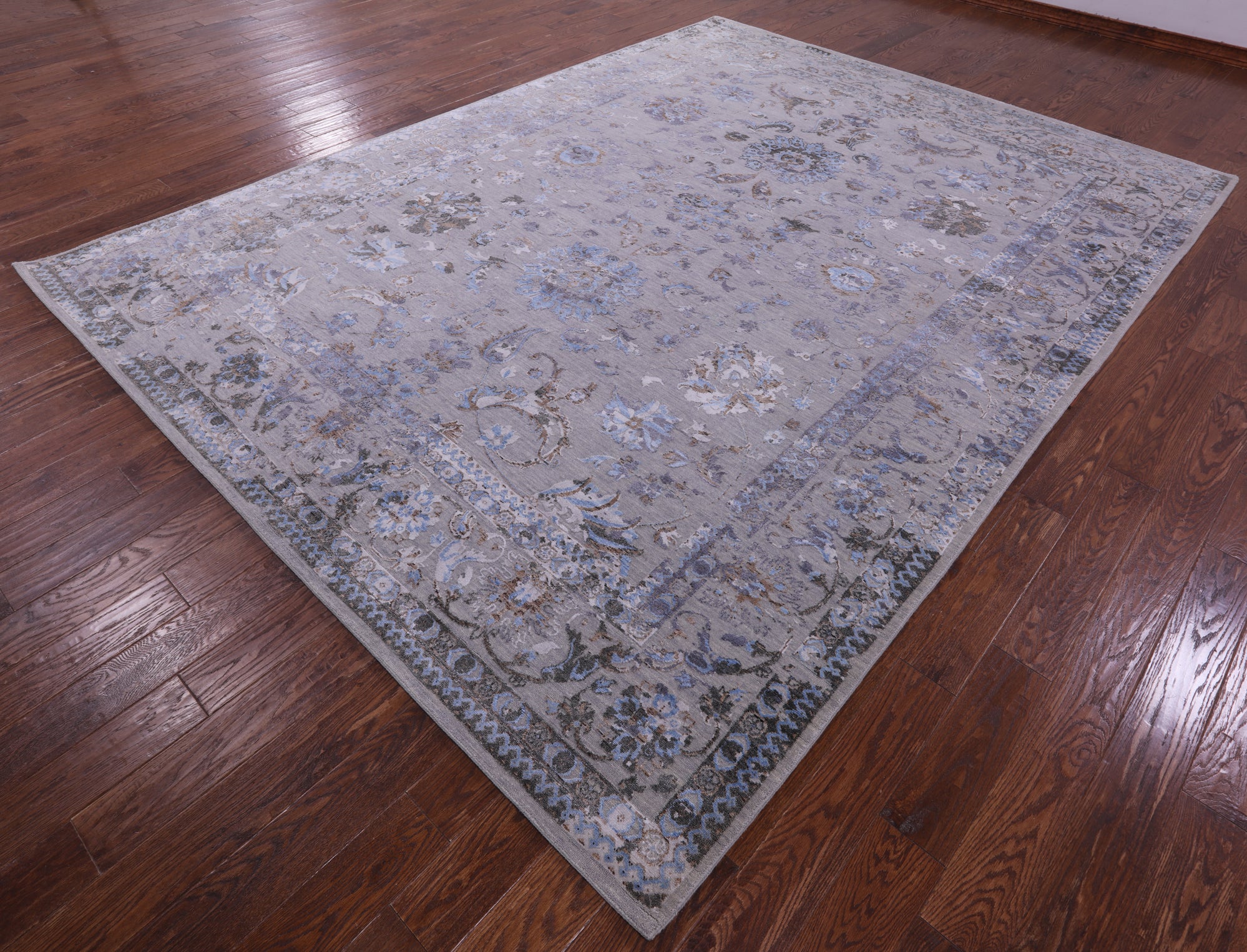 Grey Persian Tabriz Hand Knotted Wool & Silk Rug - 8' 10" X 11' 8" - Golden Nile