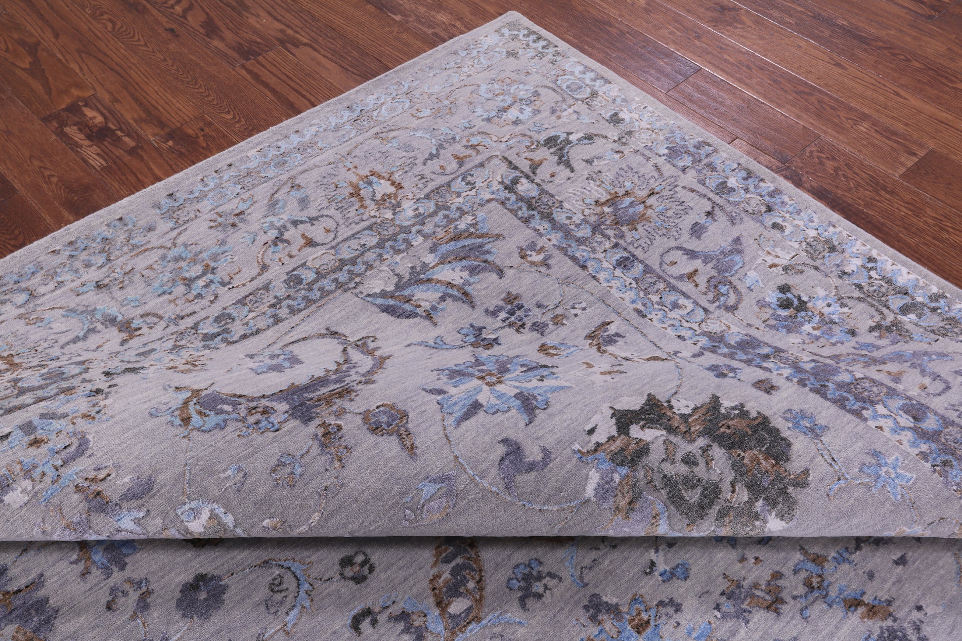 Grey Persian Tabriz Hand Knotted Wool & Silk Rug - 8' 10" X 11' 8" - Golden Nile