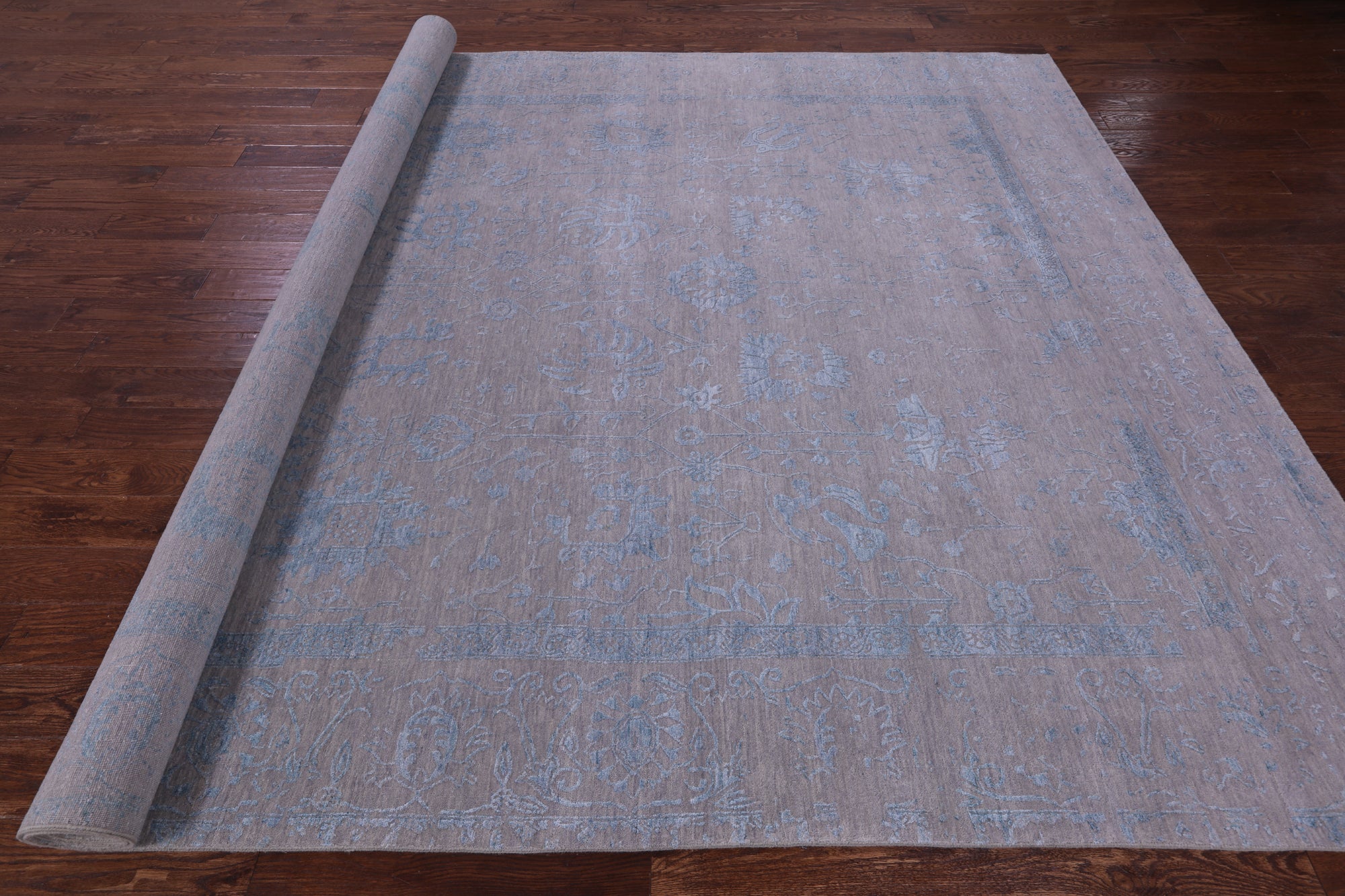 Grey Persian Tabriz Hand Knotted Wool & Silk Rug - 9' 0" X 12' 0" - Golden Nile