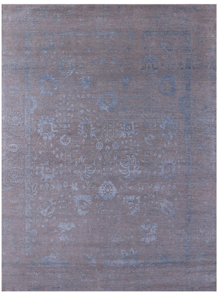 Grey Persian Tabriz Hand Knotted Wool & Silk Rug - 9' 0" X 12' 0" - Golden Nile
