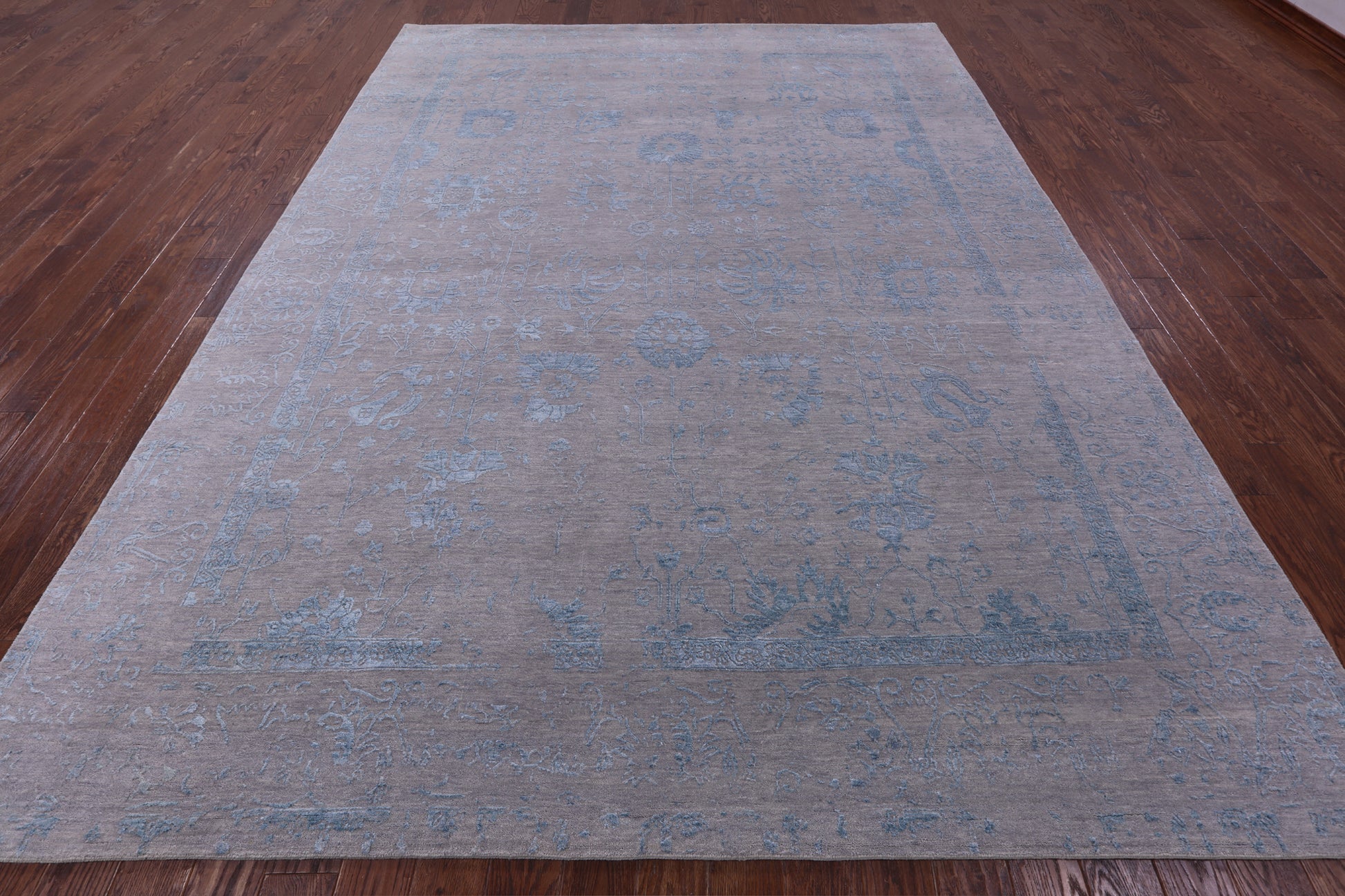 Grey Persian Tabriz Hand Knotted Wool & Silk Rug - 9' 0" X 12' 0" - Golden Nile
