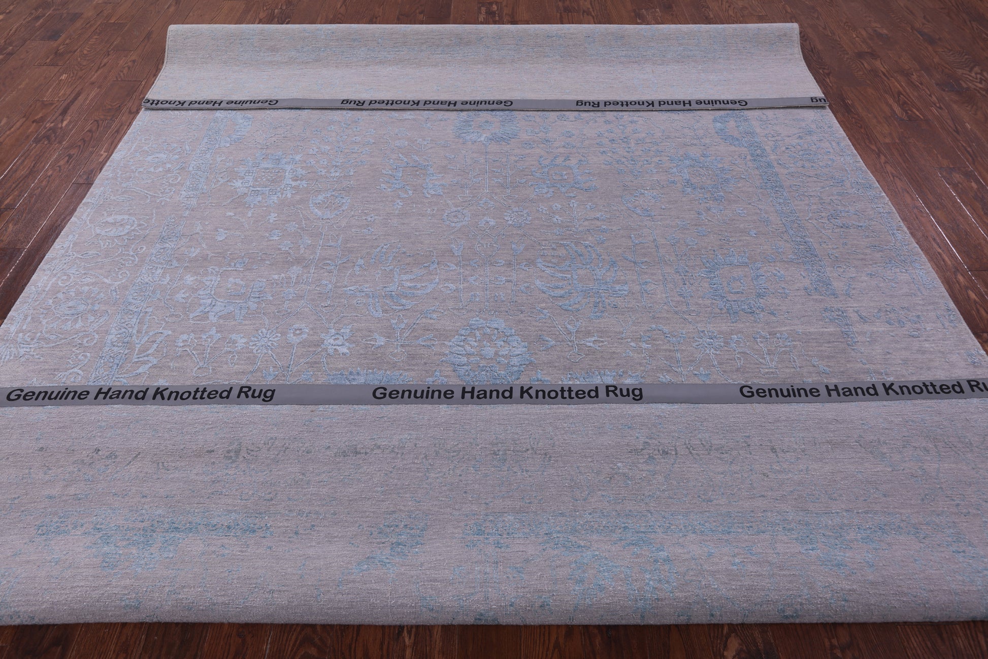Grey Persian Tabriz Hand Knotted Wool & Silk Rug - 9' 0" X 12' 0" - Golden Nile