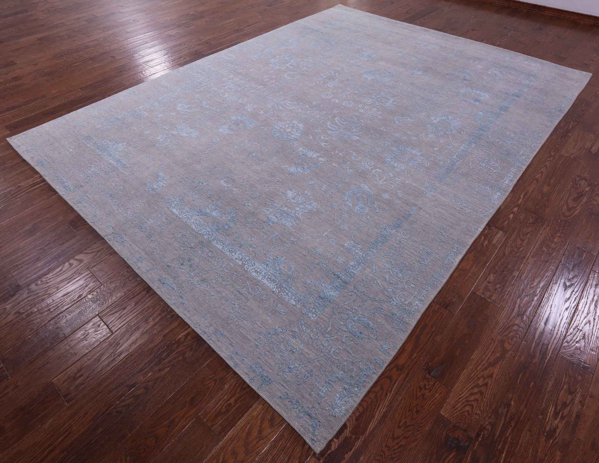 Grey Persian Tabriz Hand Knotted Wool & Silk Rug - 9' 0" X 12' 0" - Golden Nile
