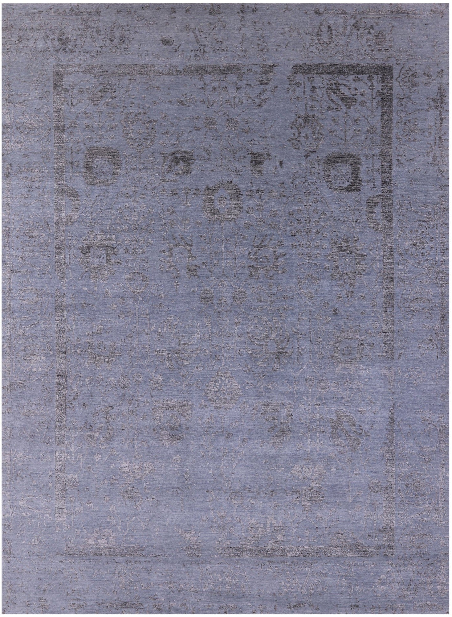 Grey Persian Tabriz Hand Knotted Wool & Silk Rug - 8' 10" X 12' 1" - Golden Nile