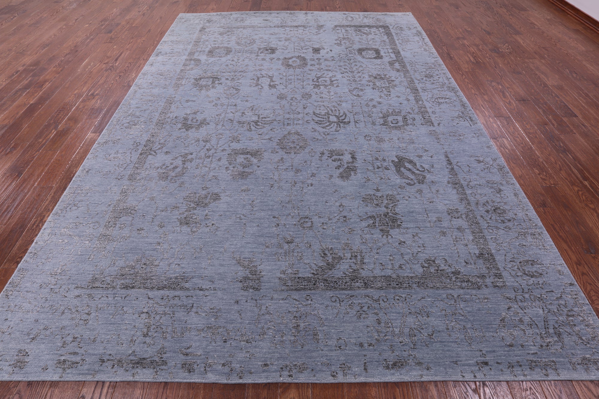 Grey Persian Tabriz Hand Knotted Wool & Silk Rug - 8' 10" X 12' 1" - Golden Nile