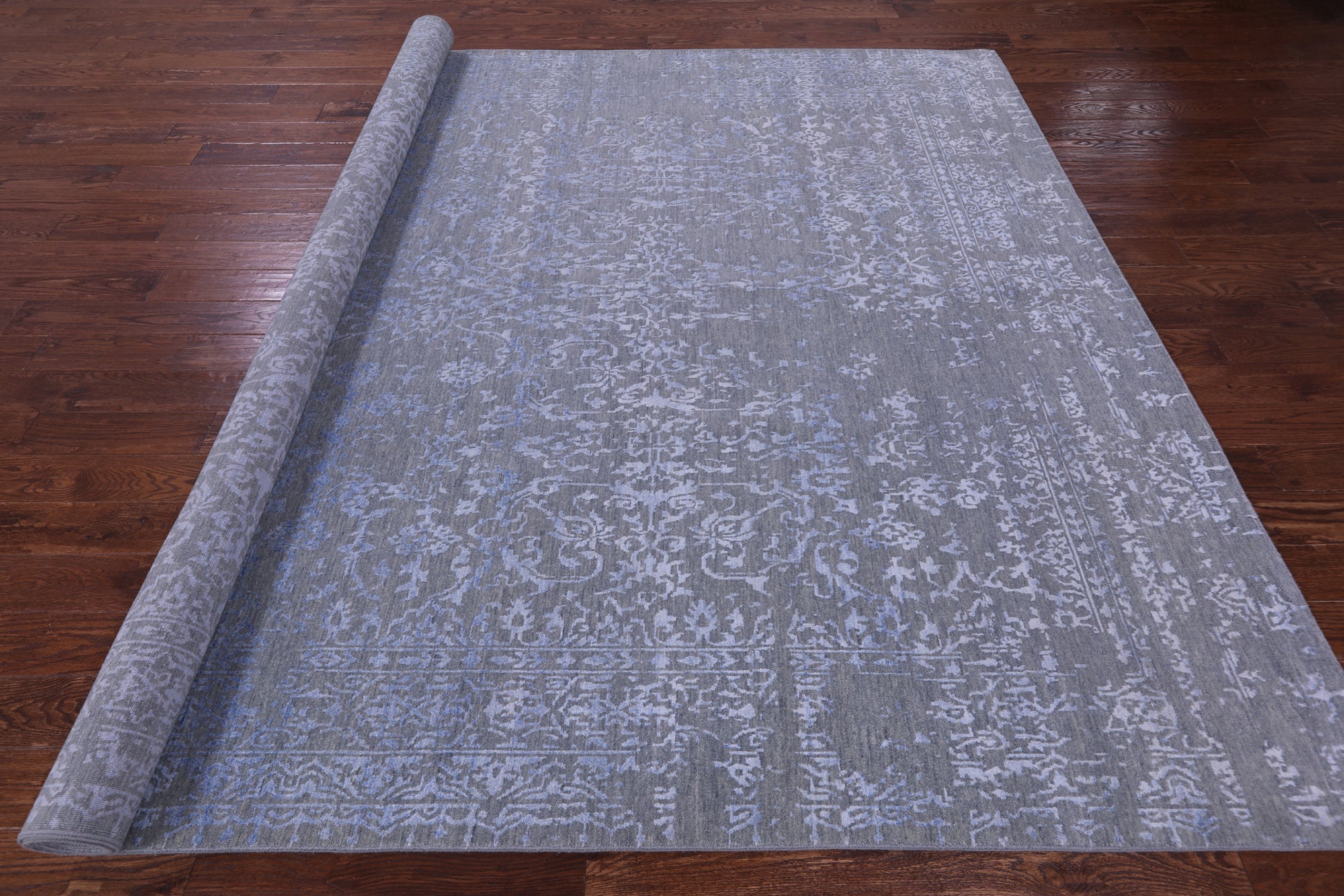 Grey Persian Handmade Wool & Silk Rug - 9' 0" X 12' 0" - Golden Nile