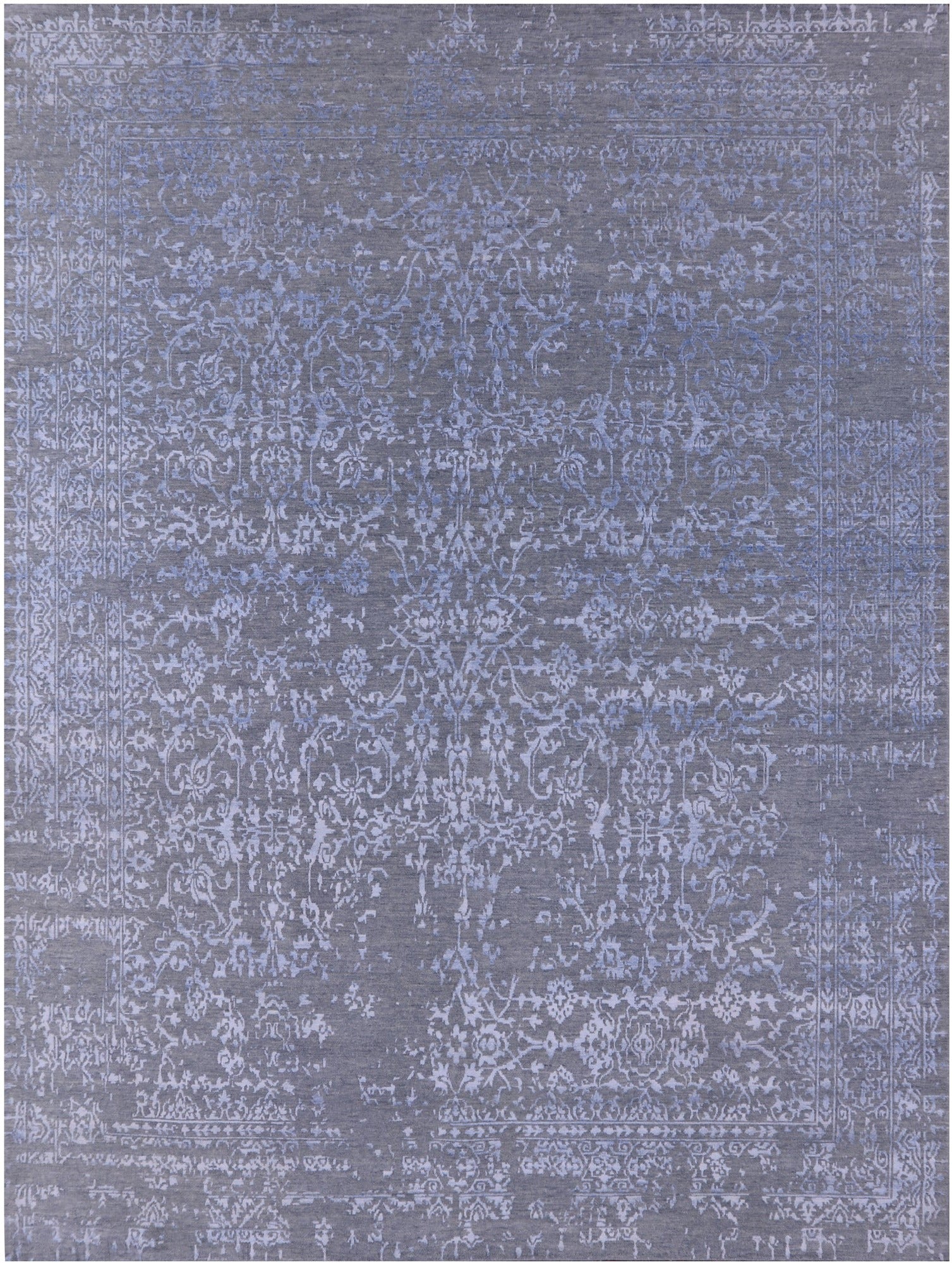 Grey Persian Handmade Wool & Silk Rug - 9' 0" X 12' 0" - Golden Nile