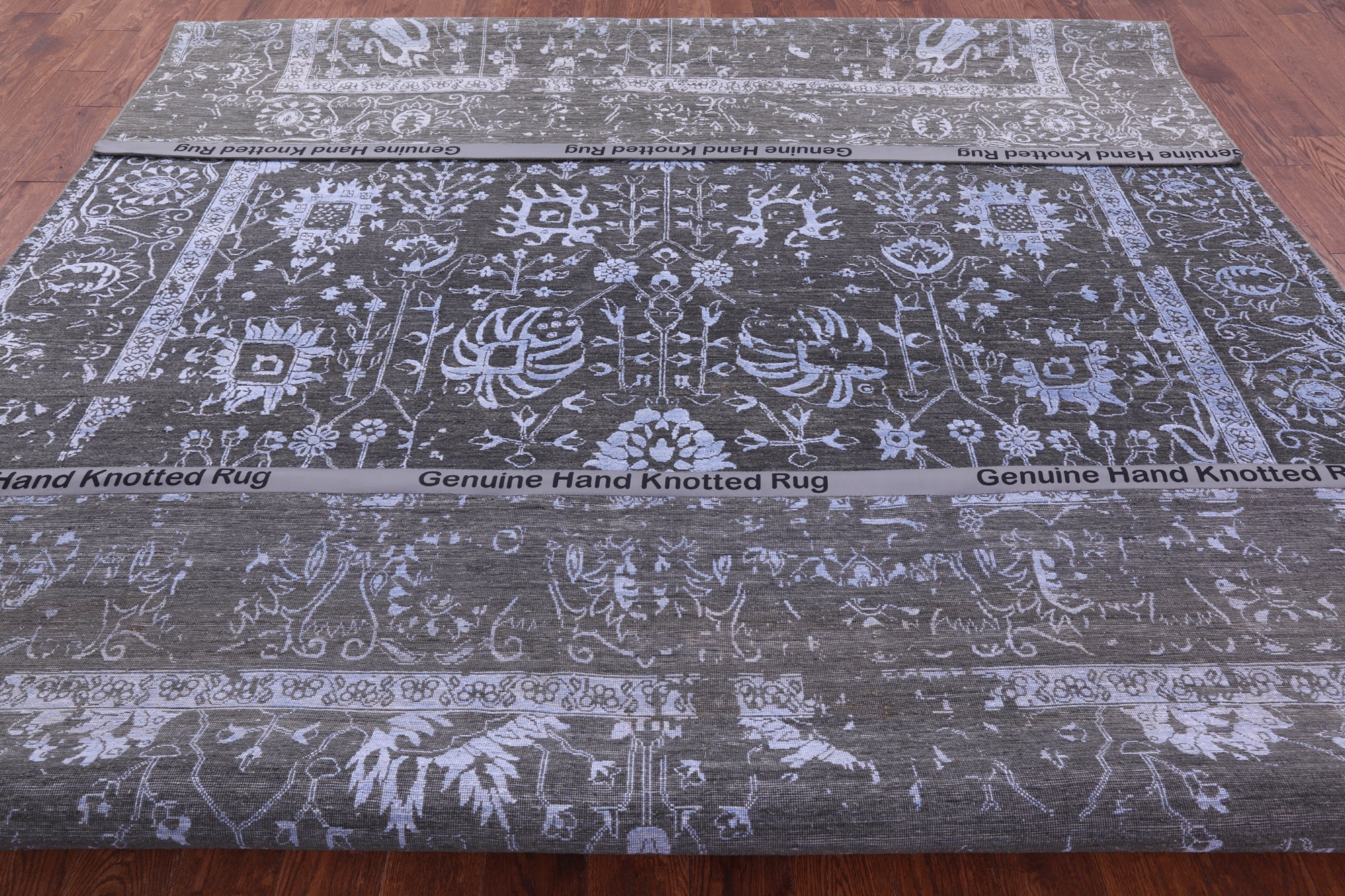 Grey Persian Tabriz Hand Knotted Wool & Silk Rug - 9' 0" X 12' 3" - Golden Nile