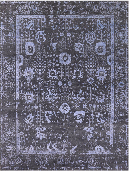 Grey Persian Tabriz Hand Knotted Wool & Silk Rug - 9' 0" X 12' 3" - Golden Nile