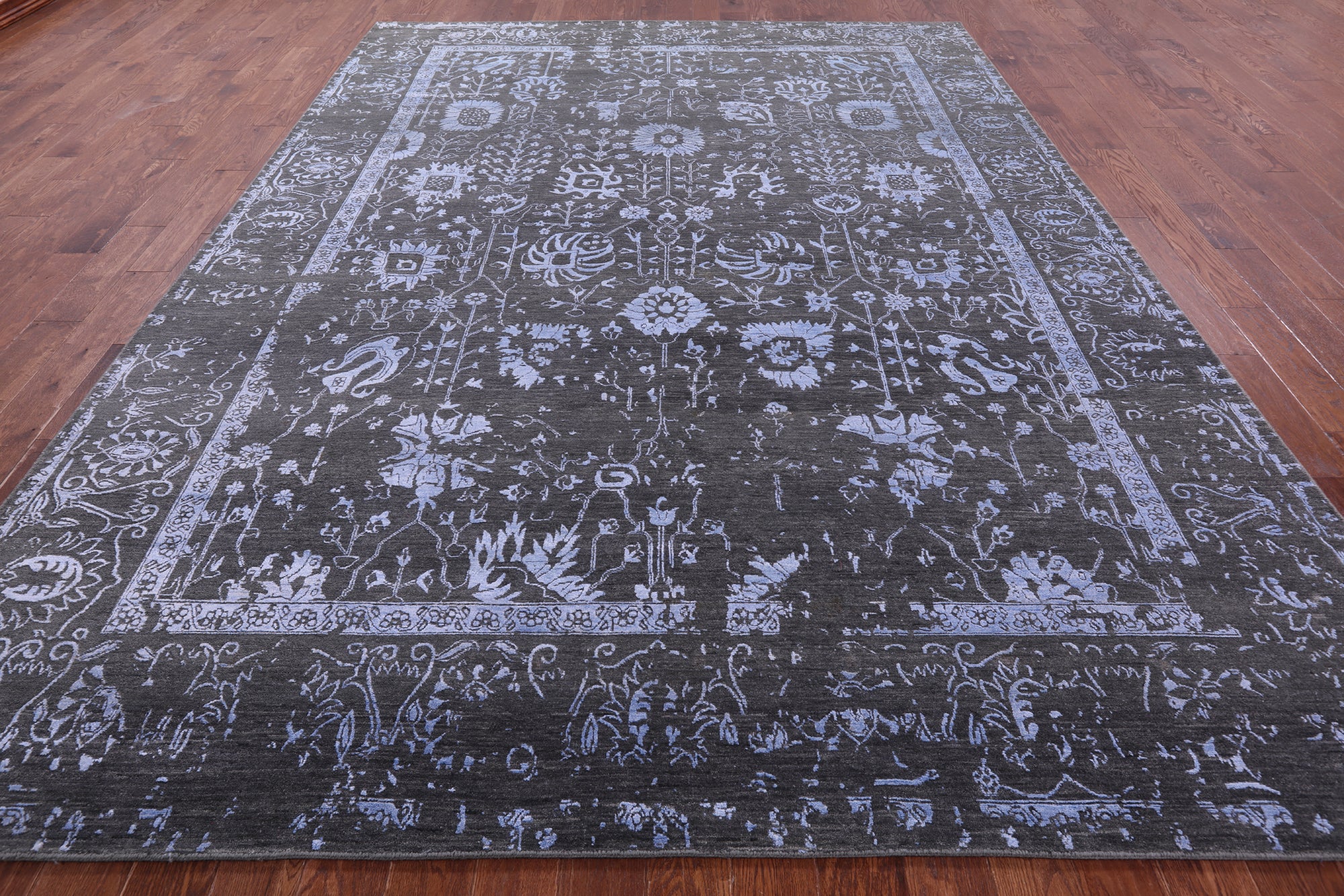 Grey Persian Tabriz Hand Knotted Wool & Silk Rug - 9' 0" X 12' 3" - Golden Nile