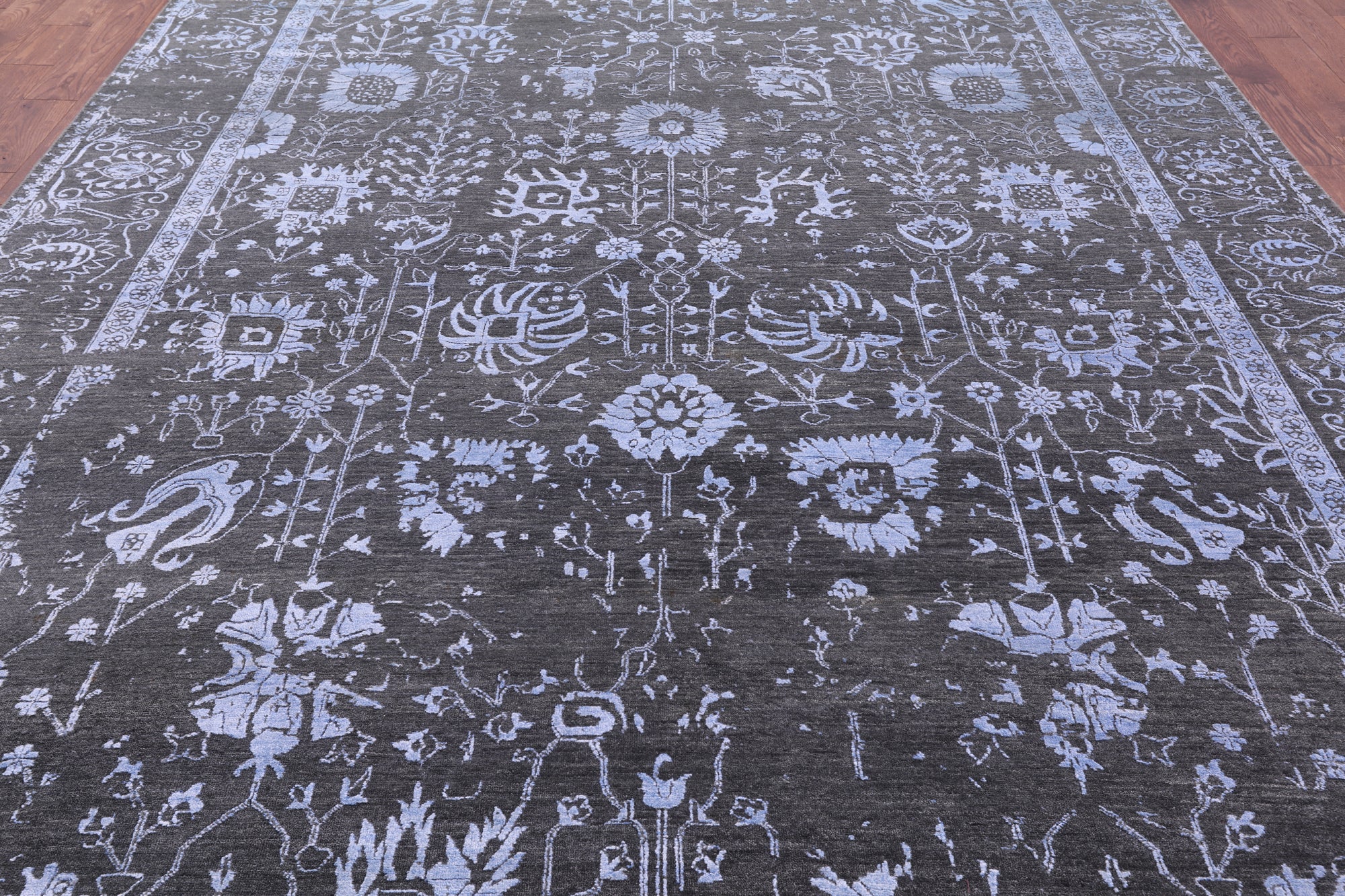 Grey Persian Tabriz Hand Knotted Wool & Silk Rug - 9' 0" X 12' 3" - Golden Nile