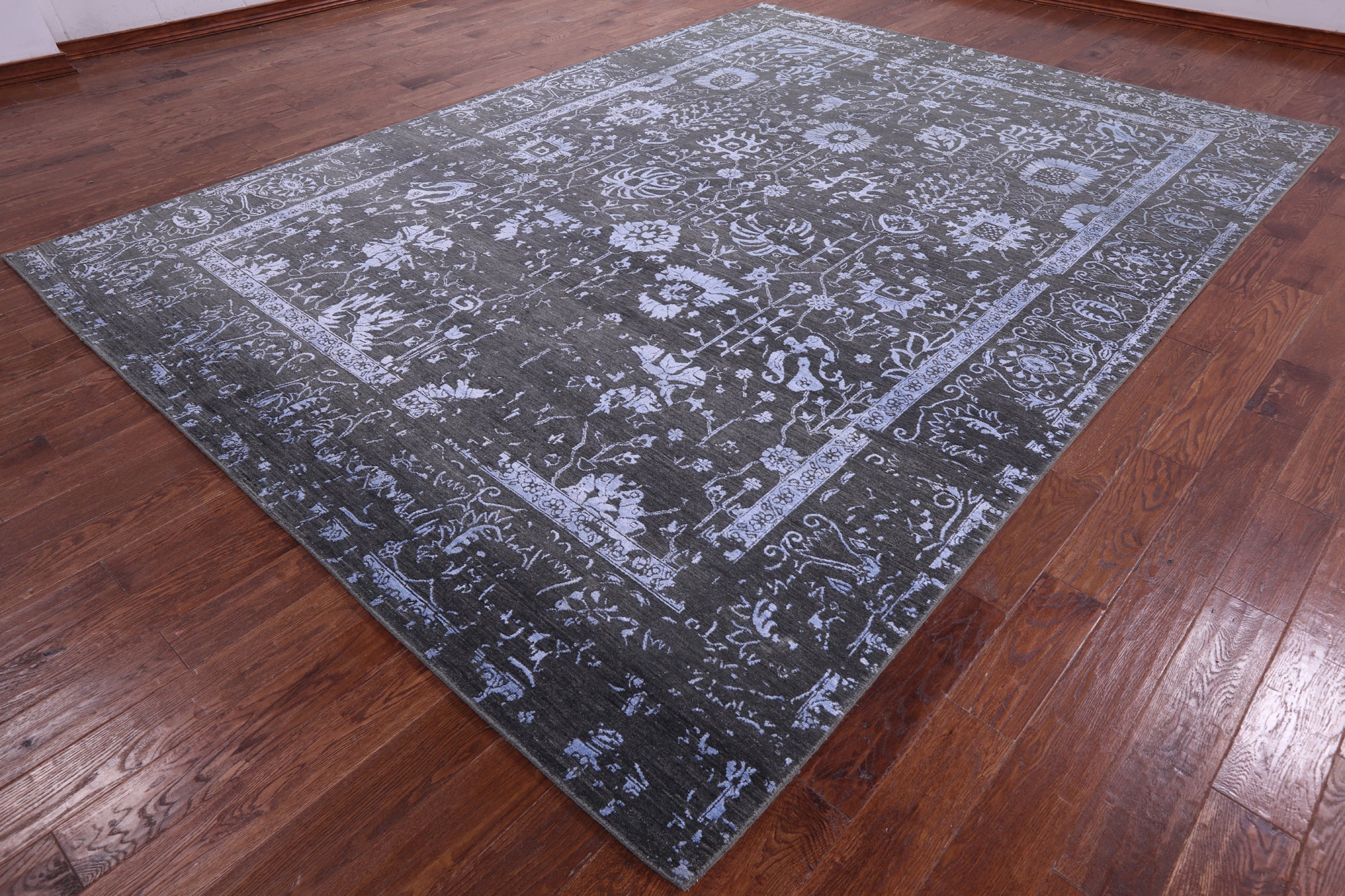 Grey Persian Tabriz Hand Knotted Wool & Silk Rug - 9' 0" X 12' 3" - Golden Nile