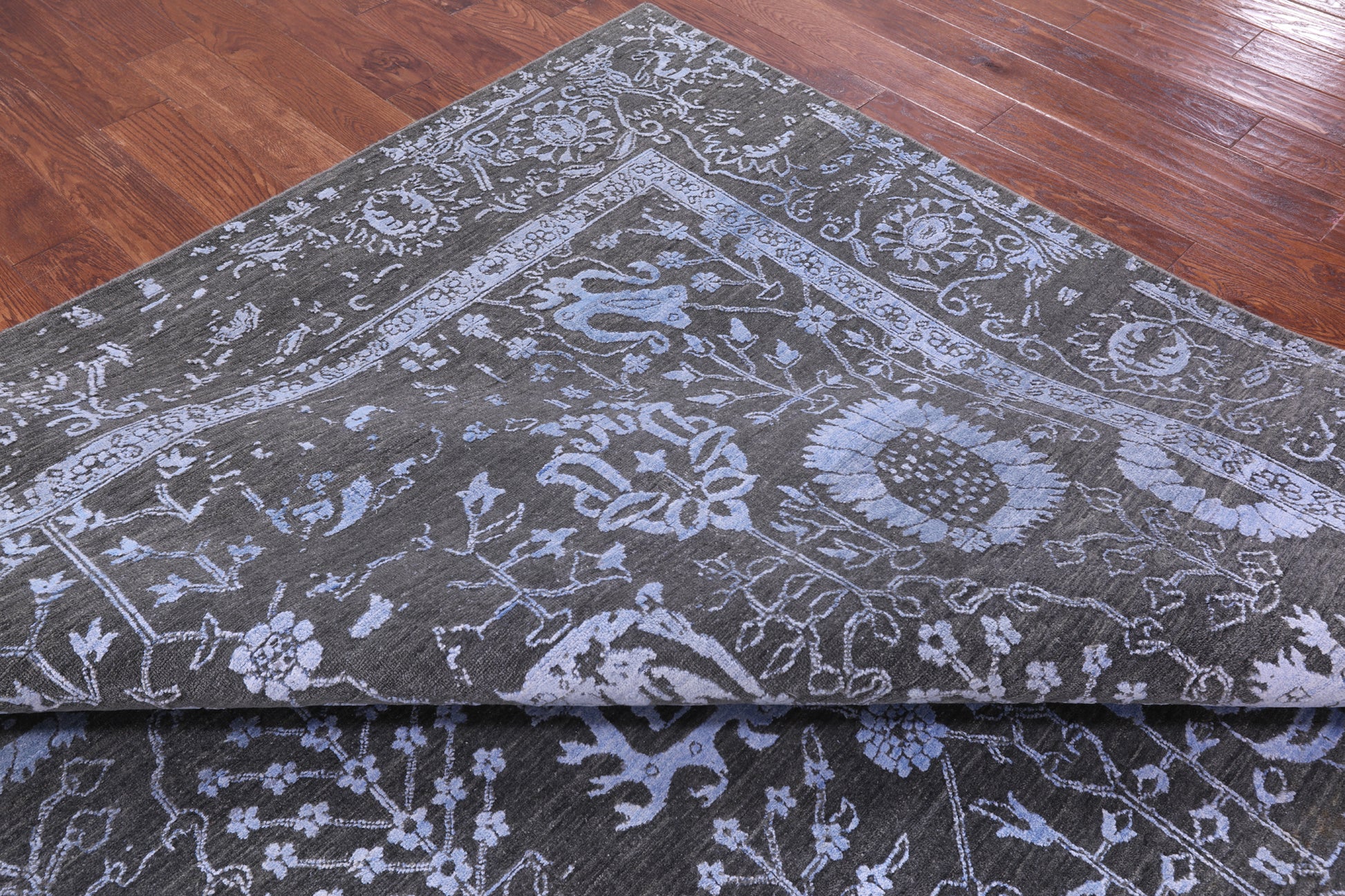 Grey Persian Tabriz Hand Knotted Wool & Silk Rug - 9' 0" X 12' 3" - Golden Nile
