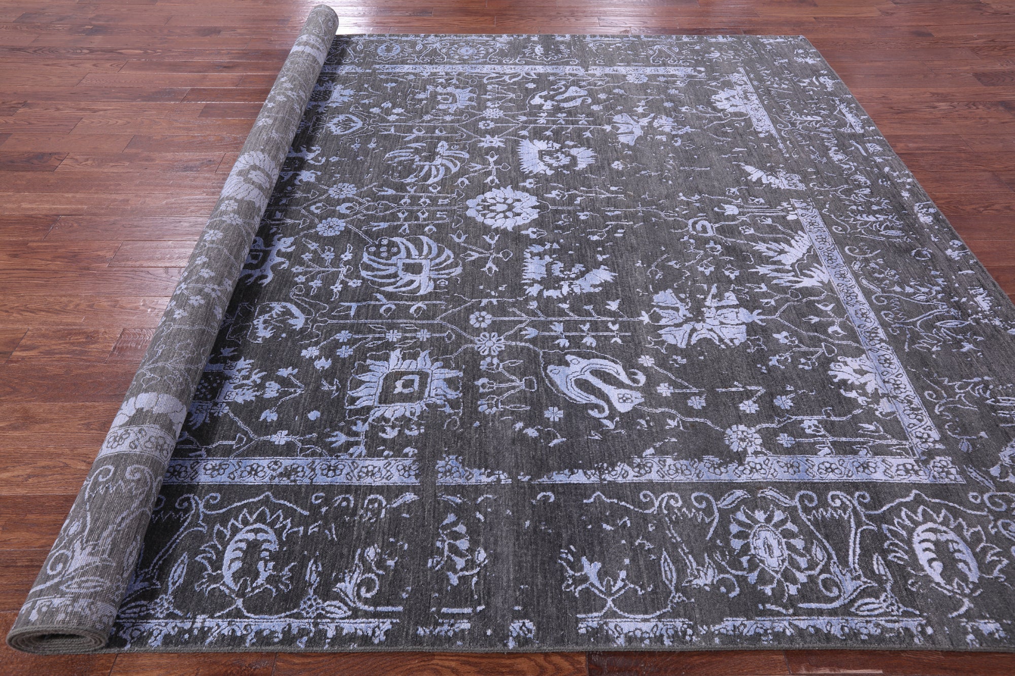 Grey Persian Tabriz Hand Knotted Wool & Silk Rug - 9' 0" X 12' 3" - Golden Nile