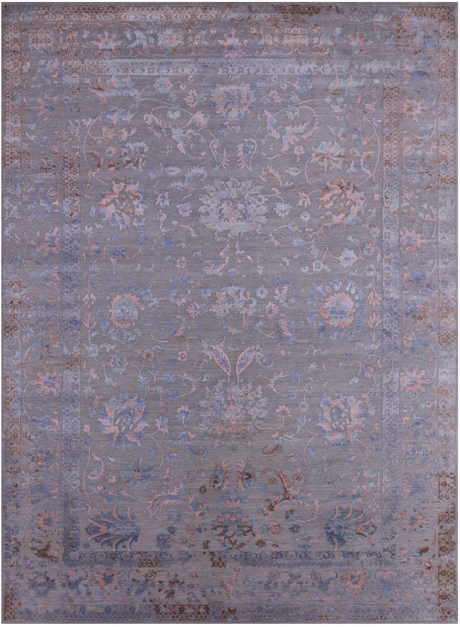 Grey Persian Tabriz Hand Knotted Wool & Silk Rug - 10' 0" X 14' 1" - Golden Nile