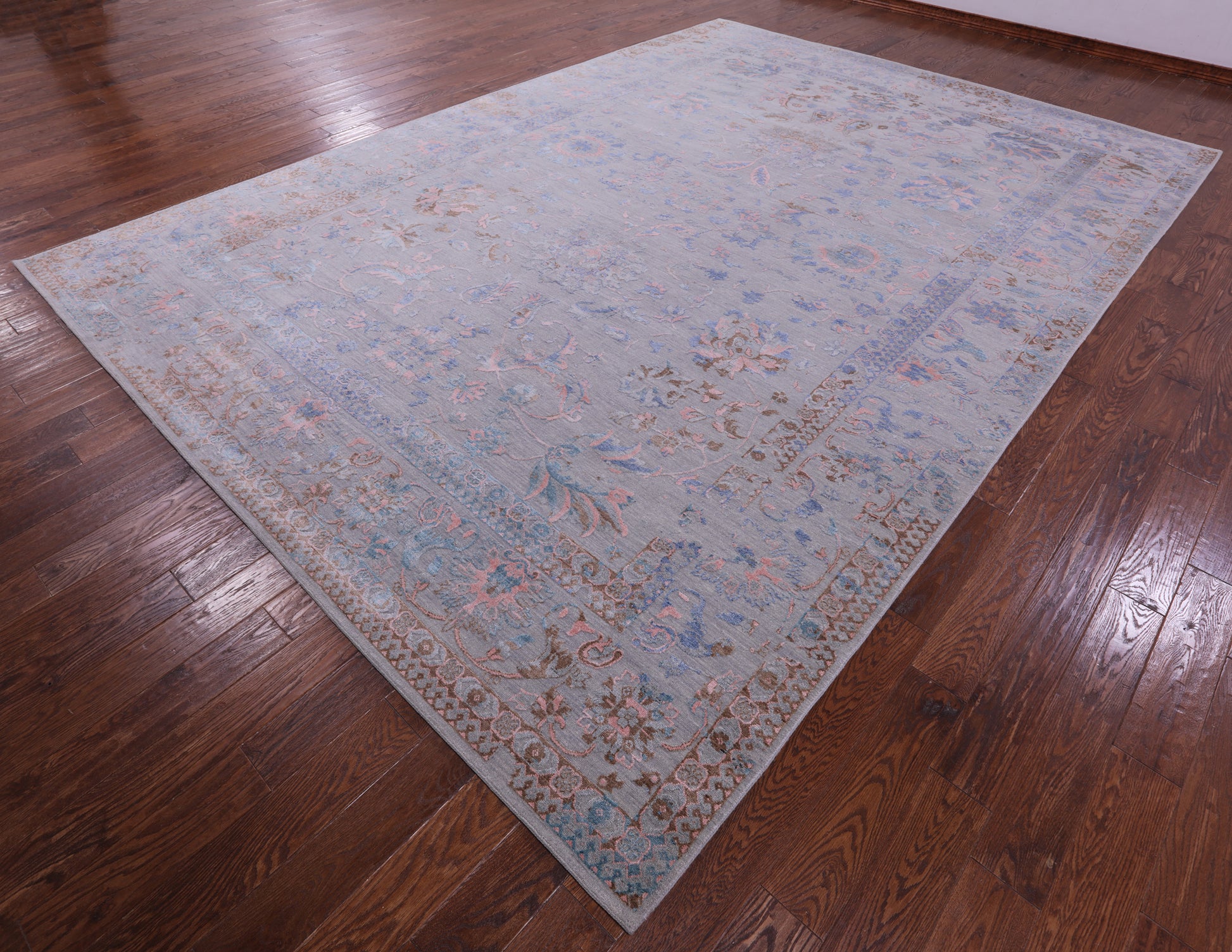 Grey Persian Tabriz Hand Knotted Wool & Silk Rug - 10' 0" X 14' 1" - Golden Nile
