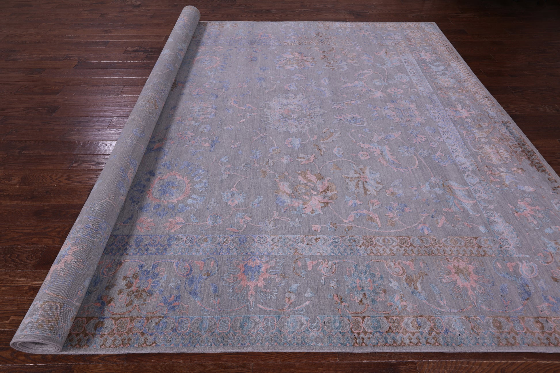 Grey Persian Tabriz Hand Knotted Wool & Silk Rug - 10' 0" X 14' 1" - Golden Nile
