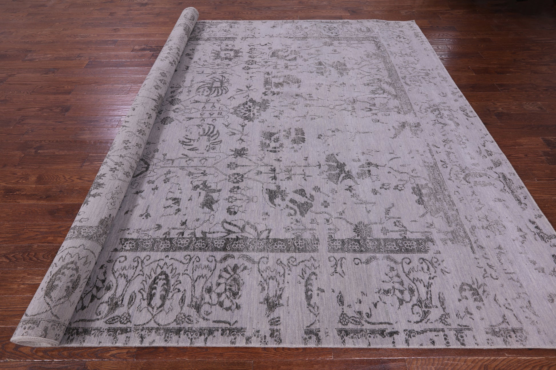 Grey Persian Tabriz Hand Knotted Wool & Silk Rug - 9' 11" X 14' 3" - Golden Nile