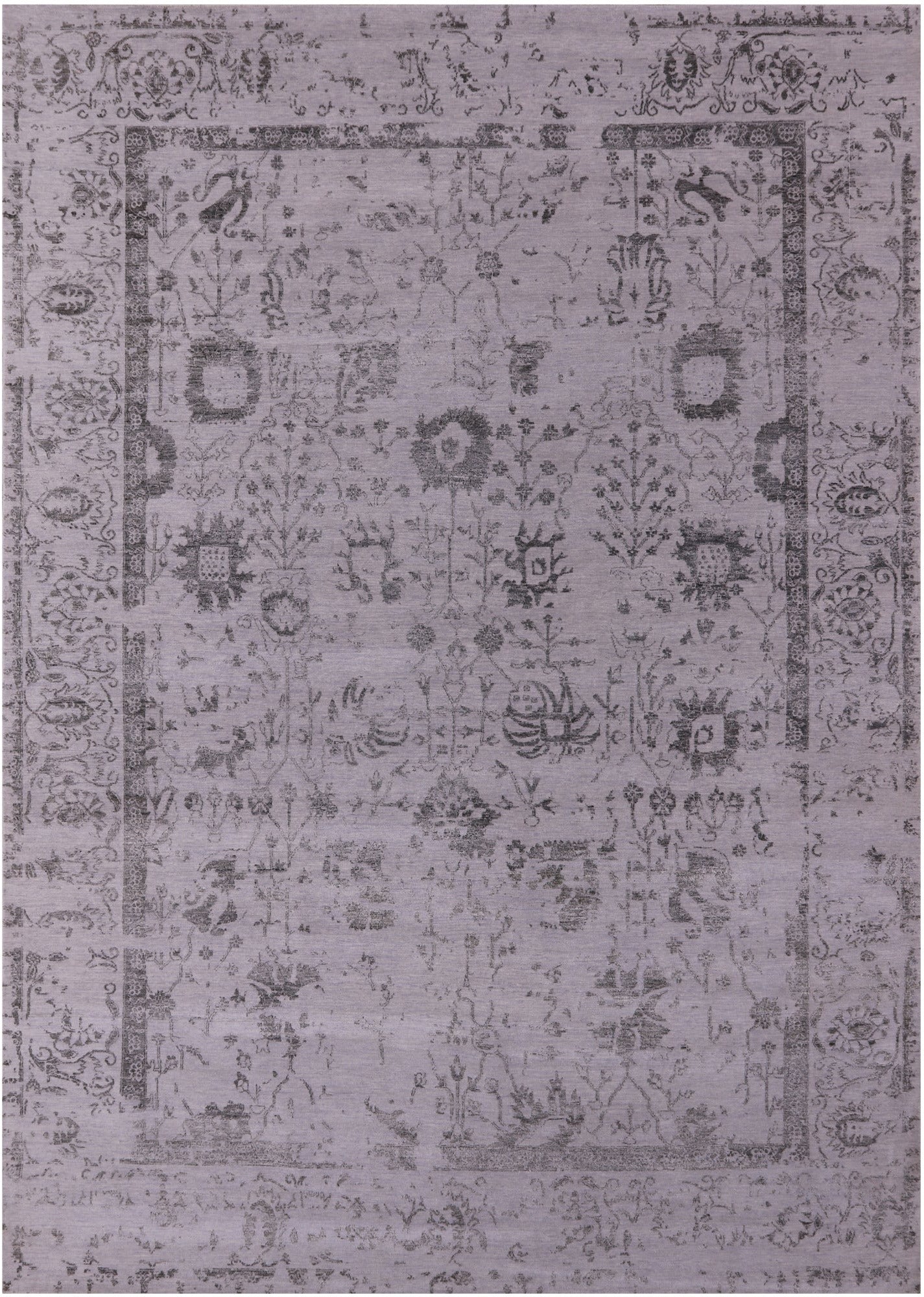 Grey Persian Tabriz Hand Knotted Wool & Silk Rug - 9' 11" X 14' 3" - Golden Nile
