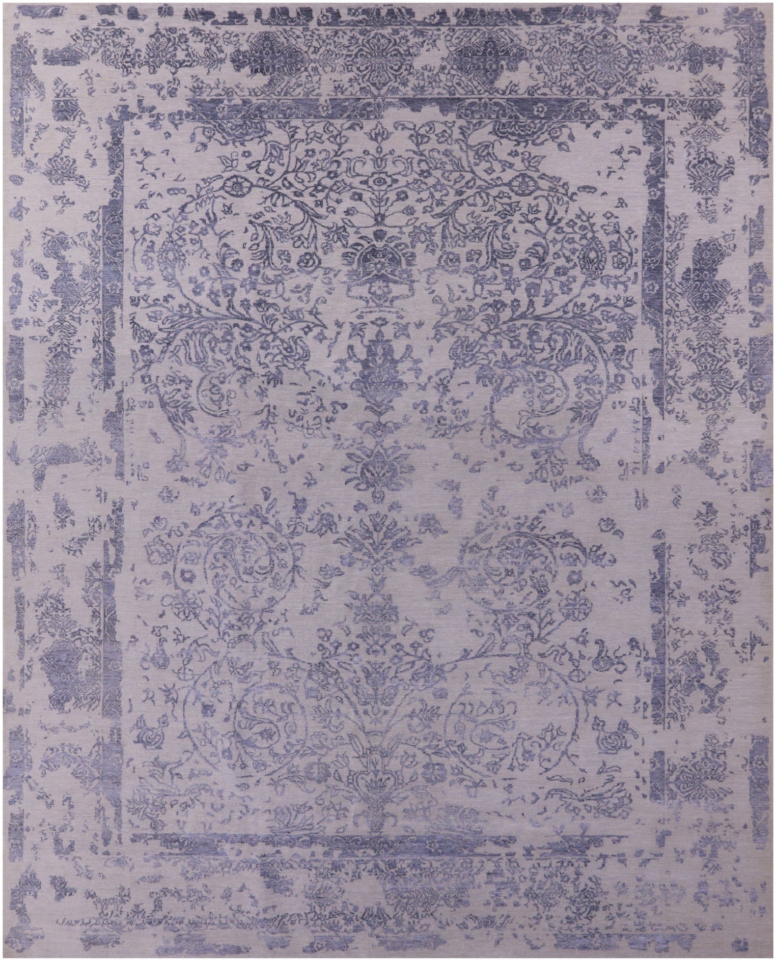 Grey Persian Hand Knotted Wool & Silk Rug - 11' 11" X 15' 1" - Golden Nile