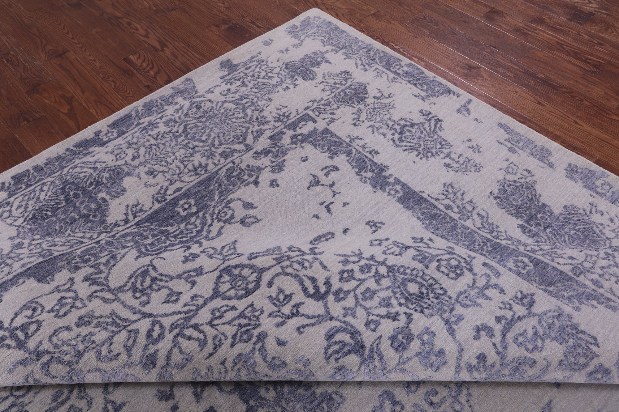 Grey Persian Hand Knotted Wool & Silk Rug - 11' 11" X 15' 1" - Golden Nile