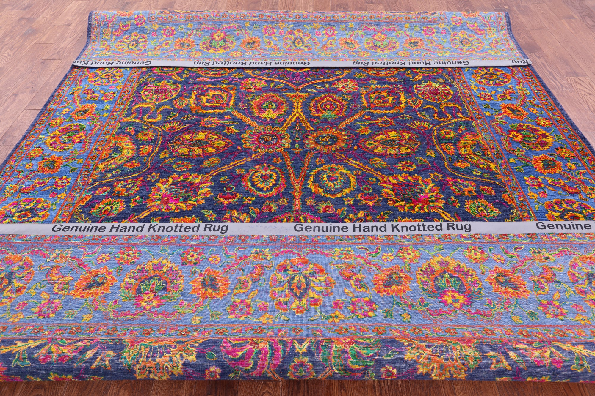 Blue Persian Hand Knotted Wool & Silk Rug - 9' 0" X 11' 10" - Golden Nile