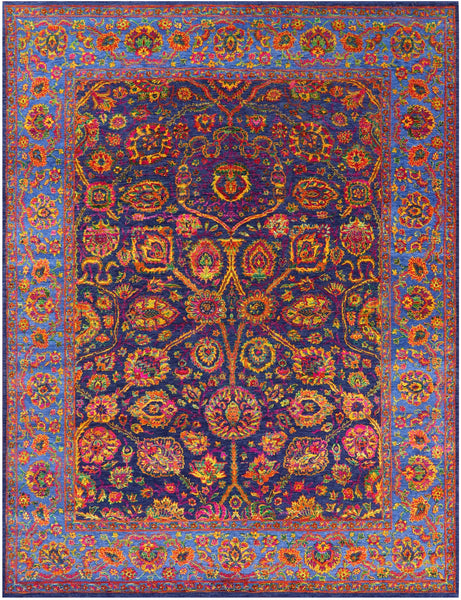 Blue Persian Hand Knotted Wool & Silk Rug - 9' 0" X 11' 10" - Golden Nile