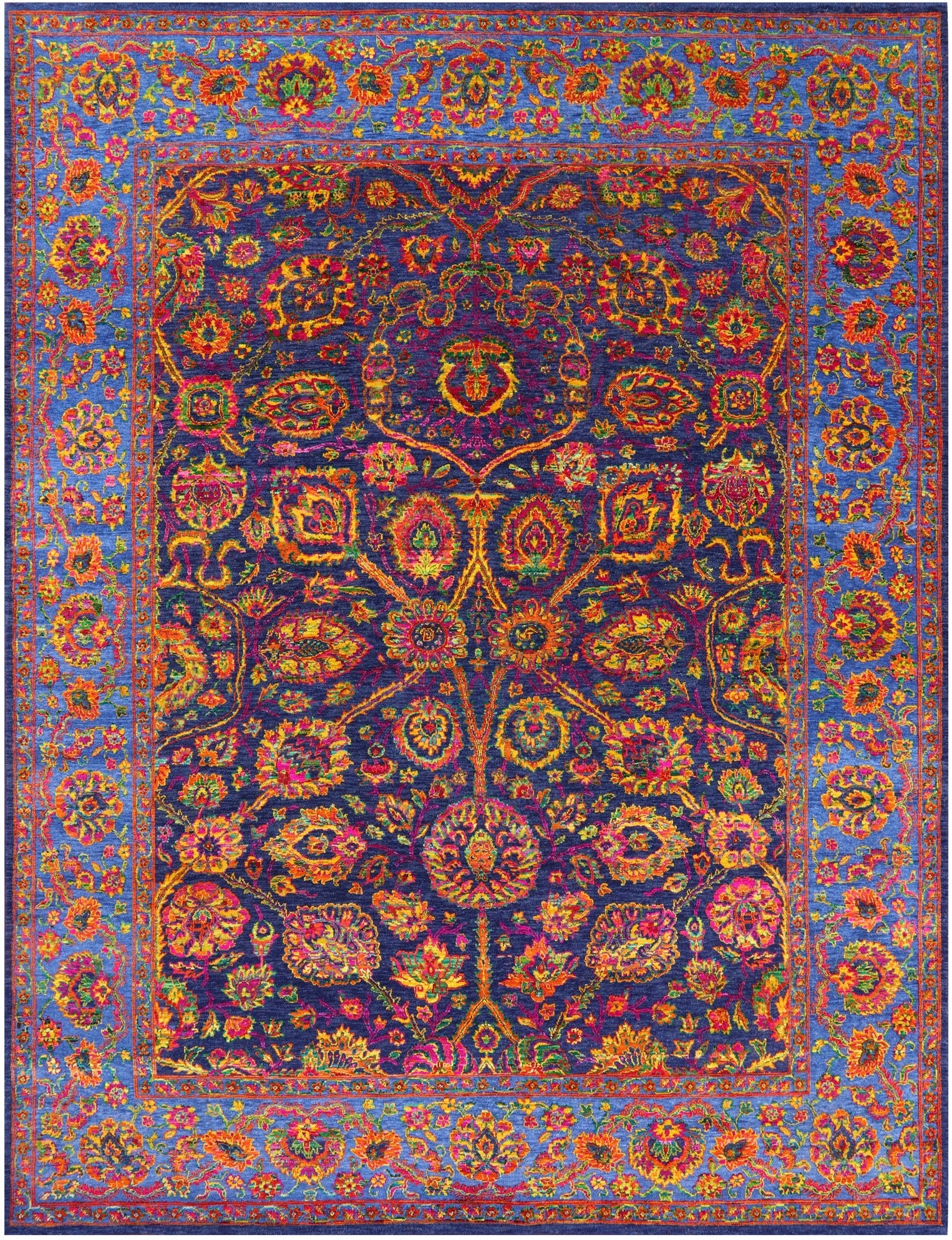 Blue Persian Hand Knotted Wool & Silk Rug - 9' 0" X 11' 10" - Golden Nile