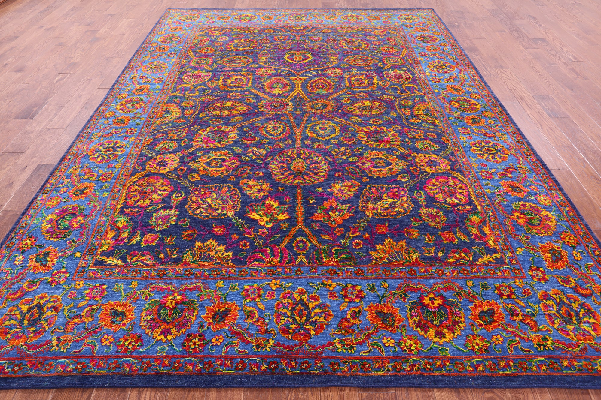 Blue Persian Hand Knotted Wool & Silk Rug - 9' 0" X 11' 10" - Golden Nile