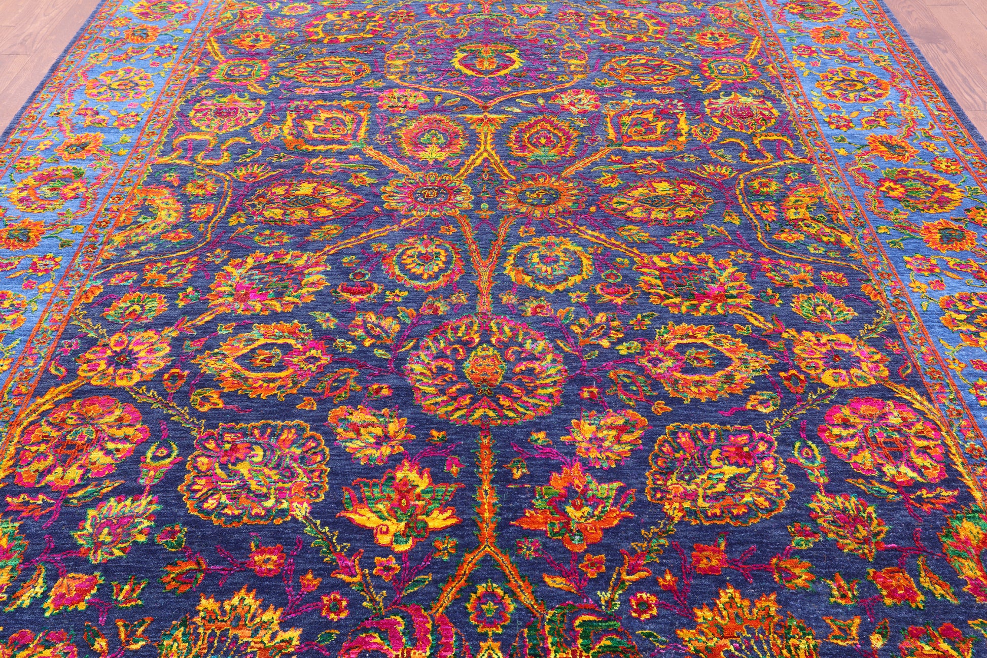 Blue Persian Hand Knotted Wool & Silk Rug - 9' 0" X 11' 10" - Golden Nile