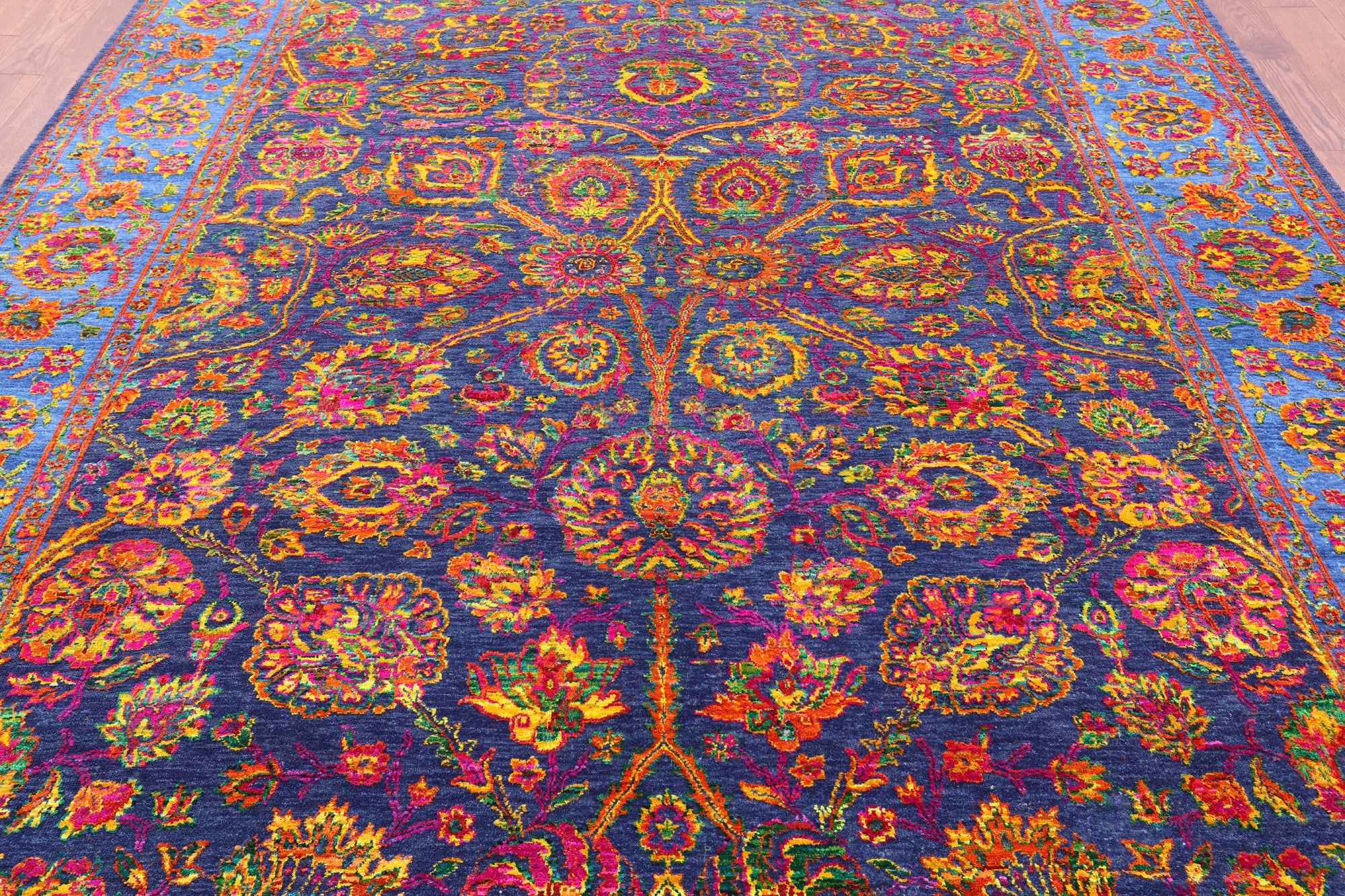 Blue Persian Hand Knotted Wool & Silk Rug - 9' 0" X 11' 10" - Golden Nile
