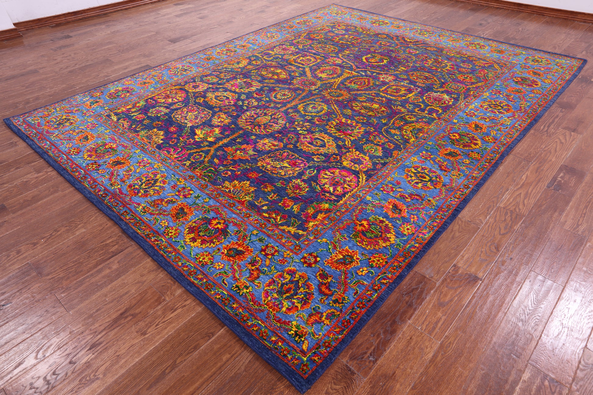 Blue Persian Hand Knotted Wool & Silk Rug - 9' 0" X 11' 10" - Golden Nile