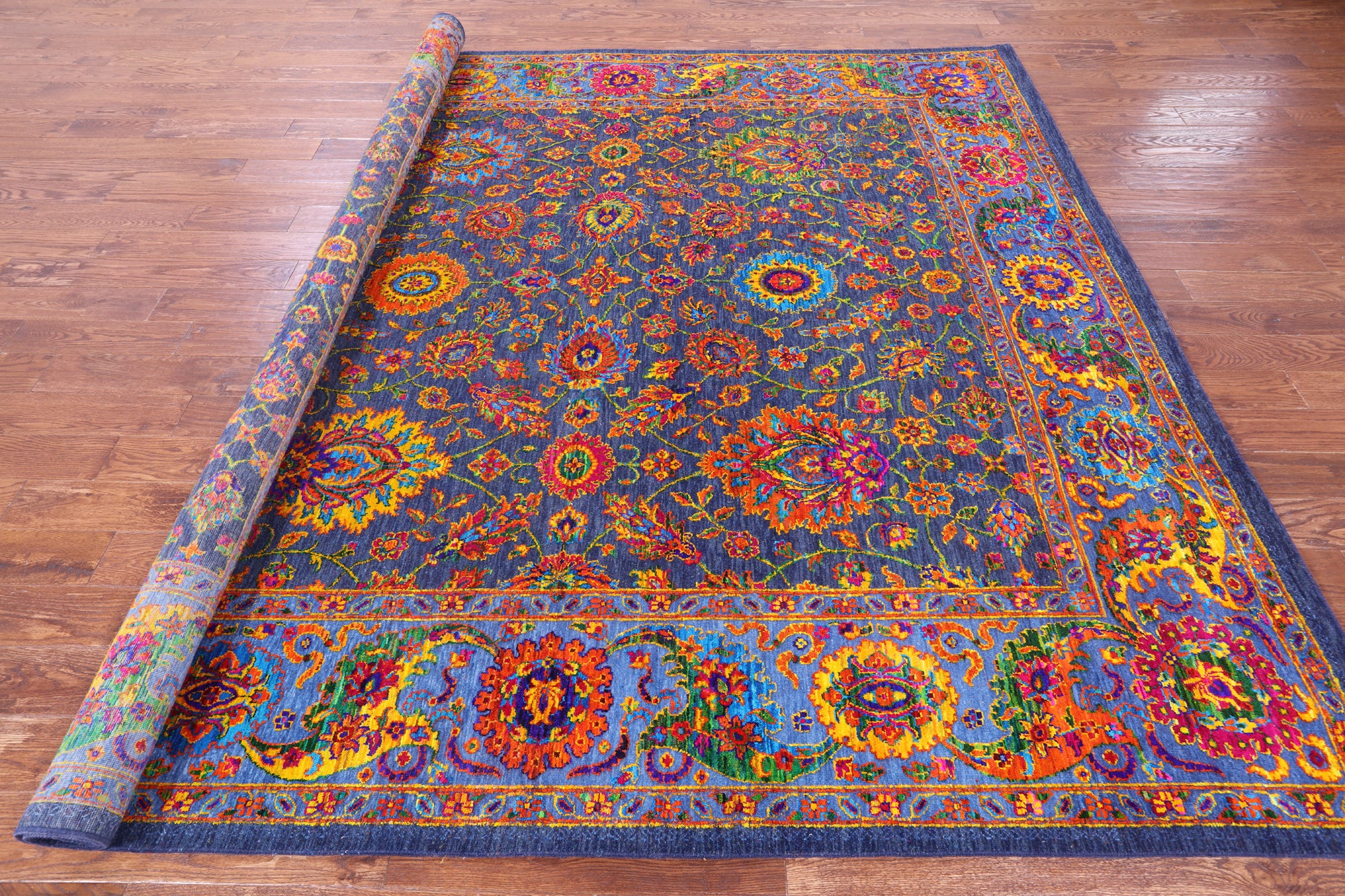 Blue Square Persian Handmade Wool & Silk Rug - 9' 0" X 9' 3" - Golden Nile