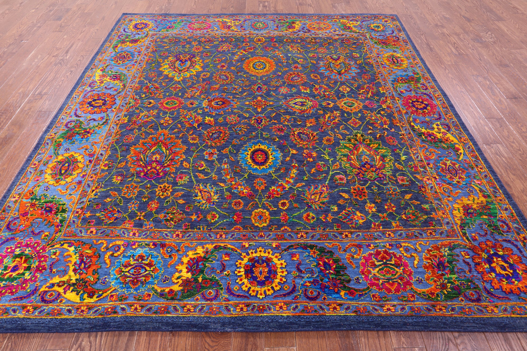 Blue Square Persian Handmade Wool & Silk Rug - 9' 0" X 9' 3" - Golden Nile
