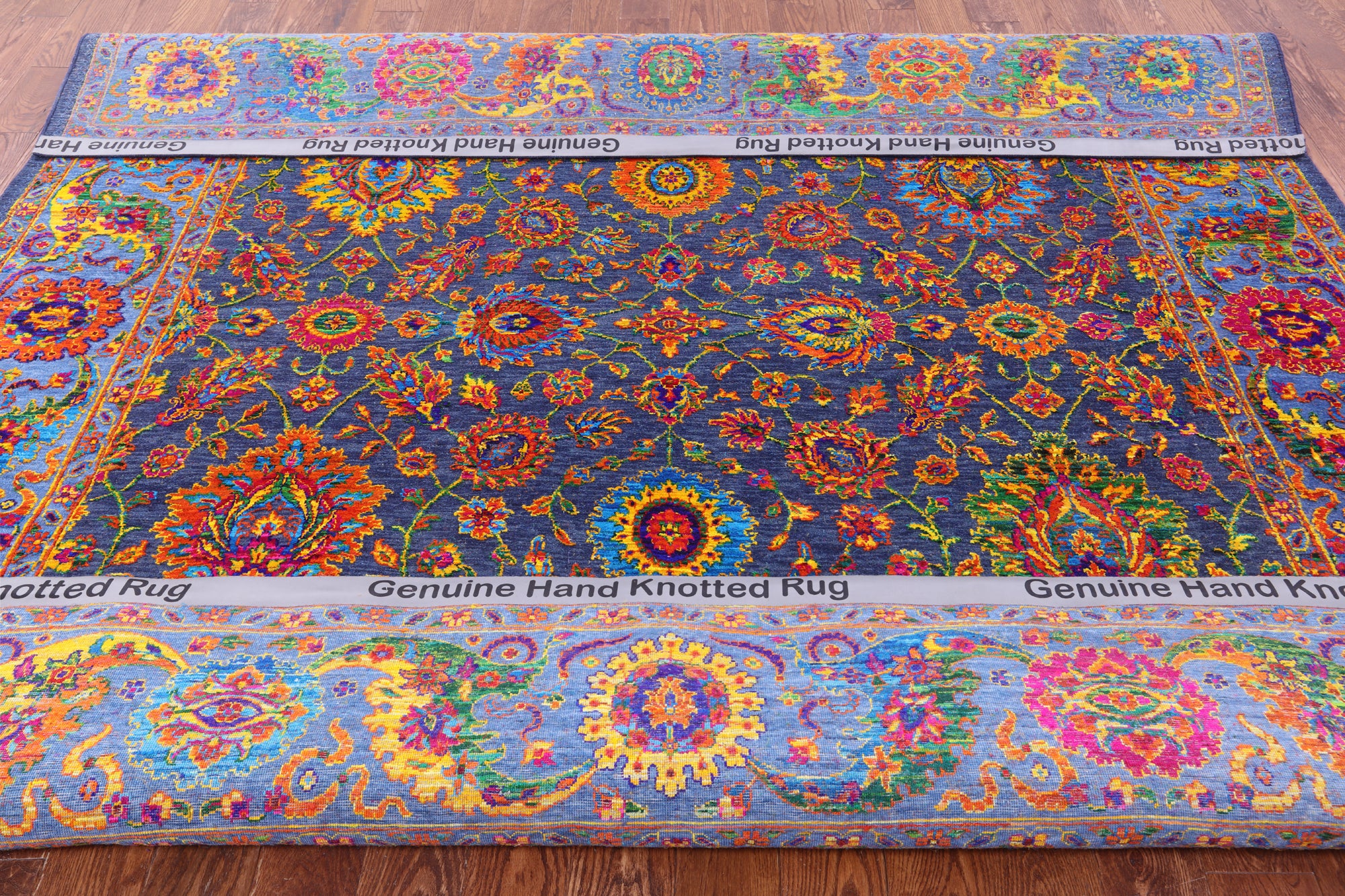 Blue Square Persian Handmade Wool & Silk Rug - 9' 0" X 9' 3" - Golden Nile
