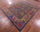 Blue Square Persian Handmade Wool & Silk Rug - 9' 0" X 9' 3" - Golden Nile