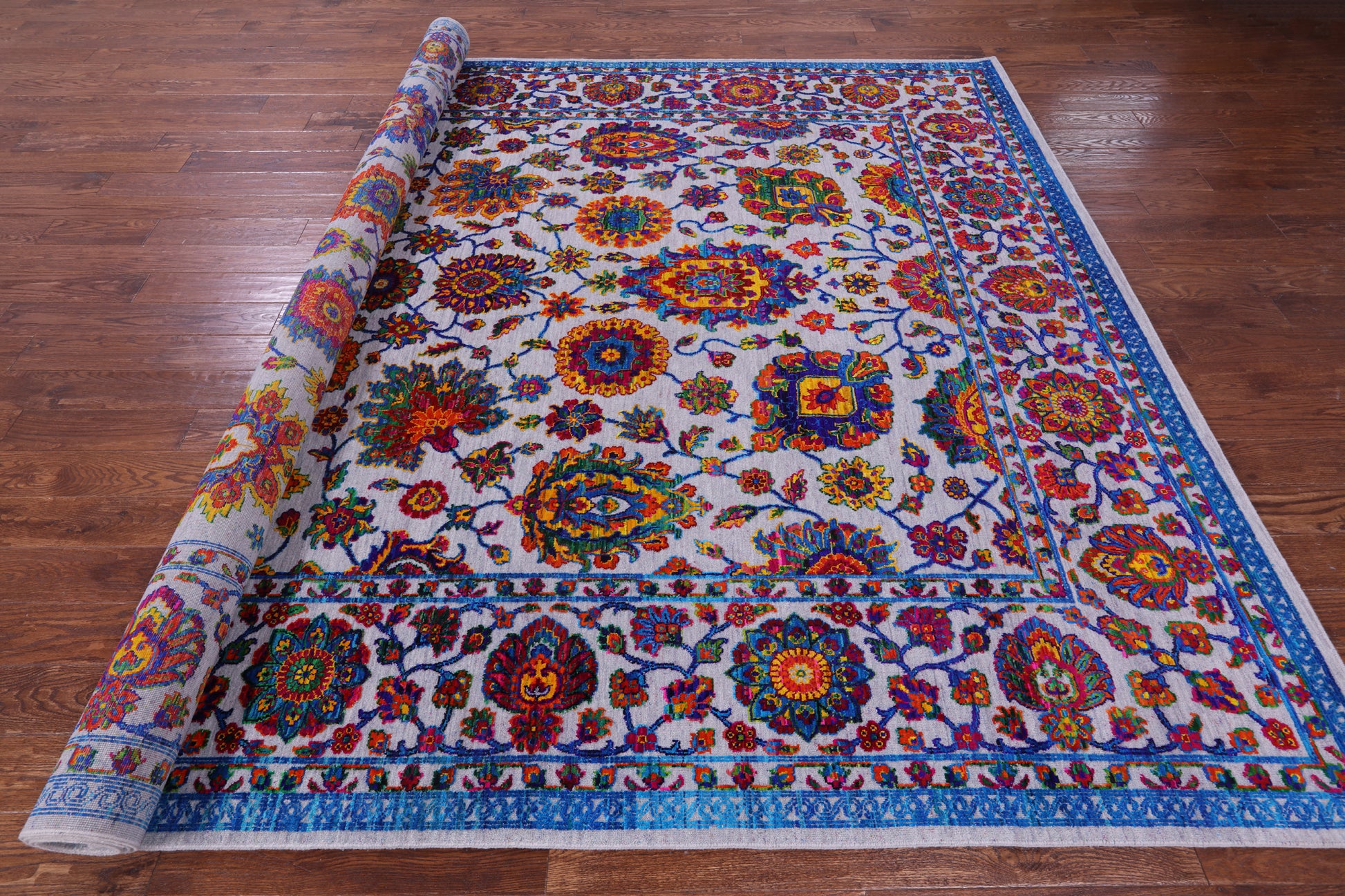 Grey Persian Hand Knotted Wool & Silk Rug - 9' 1" X 12' 1" - Golden Nile