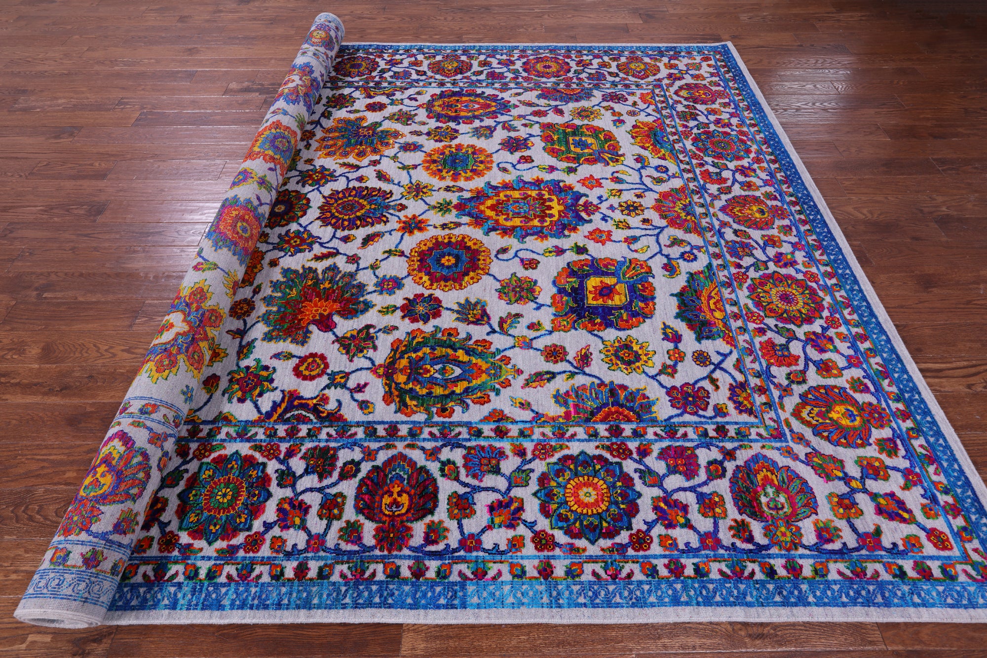 Grey Persian Hand Knotted Wool & Silk Rug - 9' 1" X 12' 1" - Golden Nile