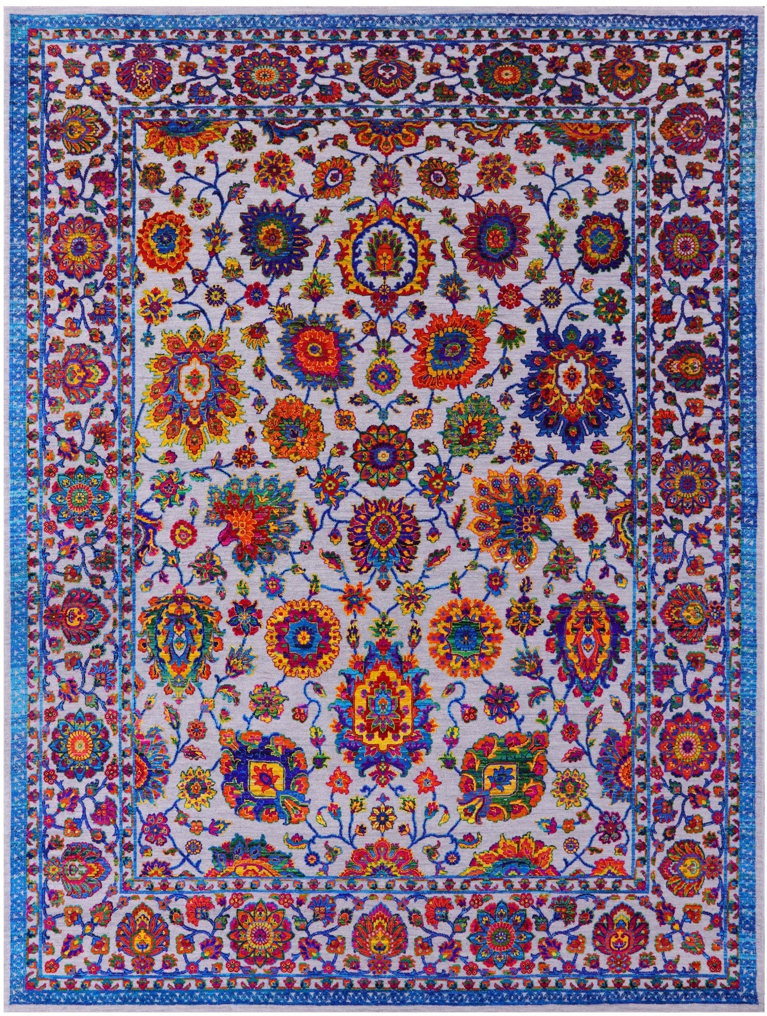 Grey Persian Hand Knotted Wool & Silk Rug - 9' 1" X 12' 1" - Golden Nile