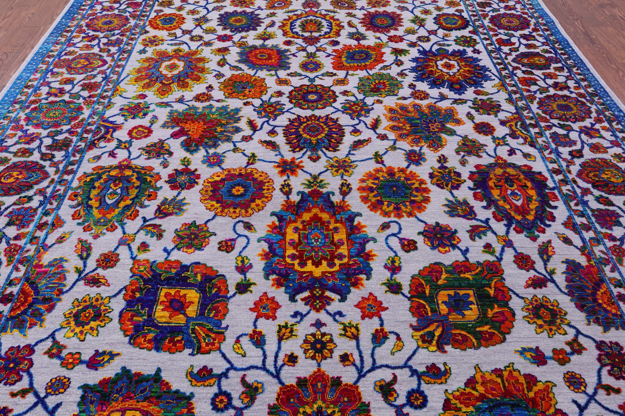 Grey Persian Hand Knotted Wool & Silk Rug - 9' 1" X 12' 1" - Golden Nile