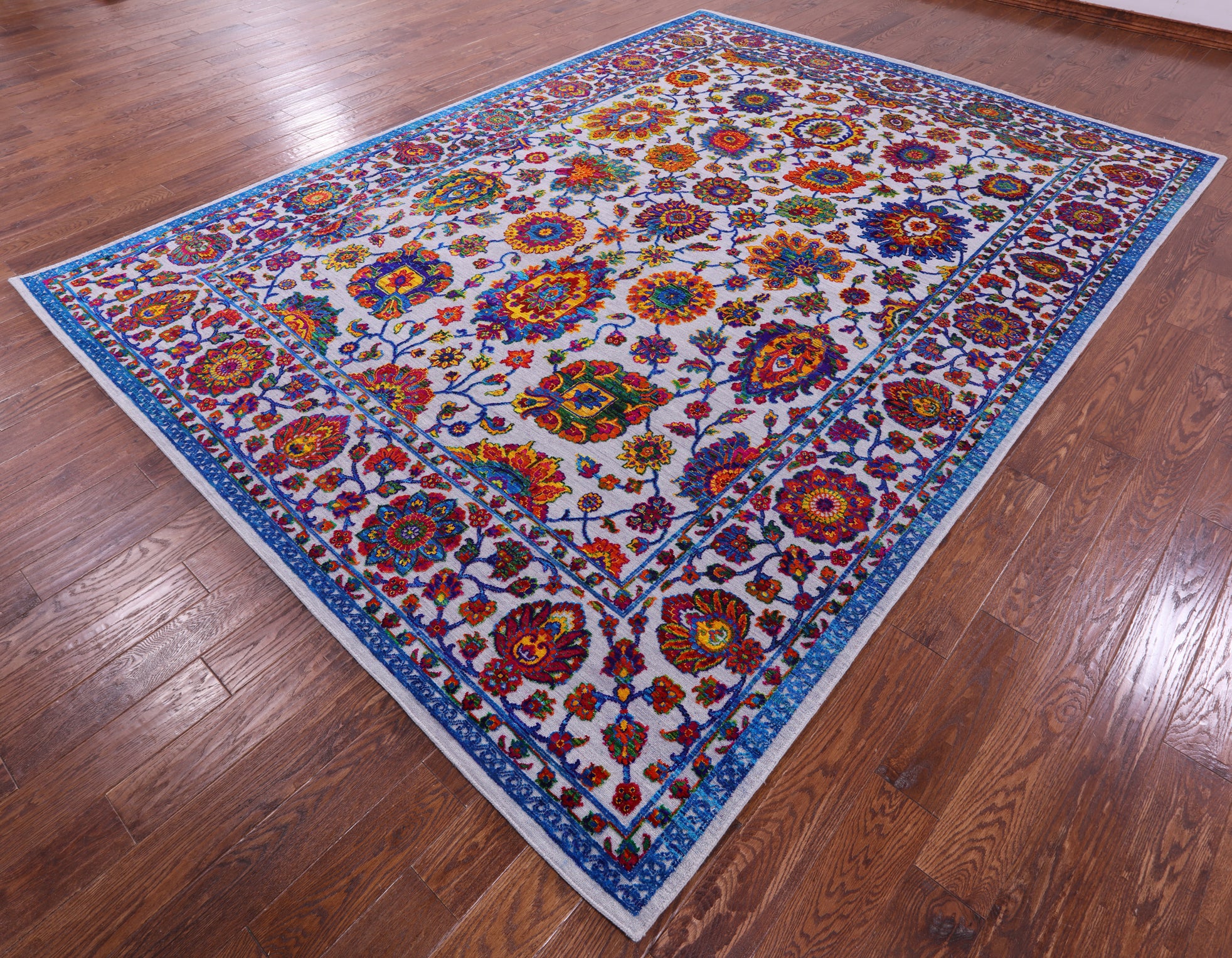 Grey Persian Hand Knotted Wool & Silk Rug - 9' 1" X 12' 1" - Golden Nile