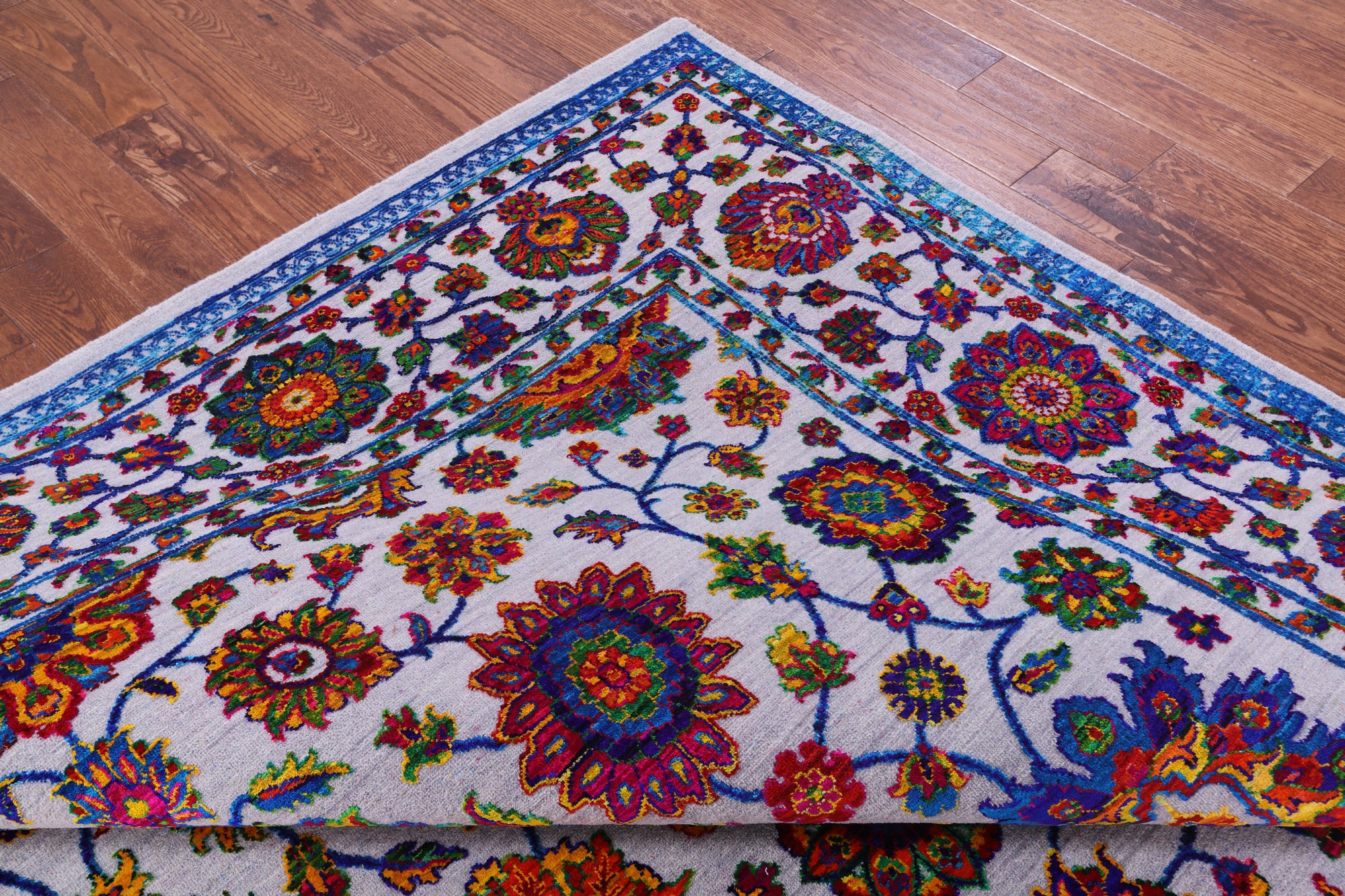 Grey Persian Hand Knotted Wool & Silk Rug - 9' 1" X 12' 1" - Golden Nile